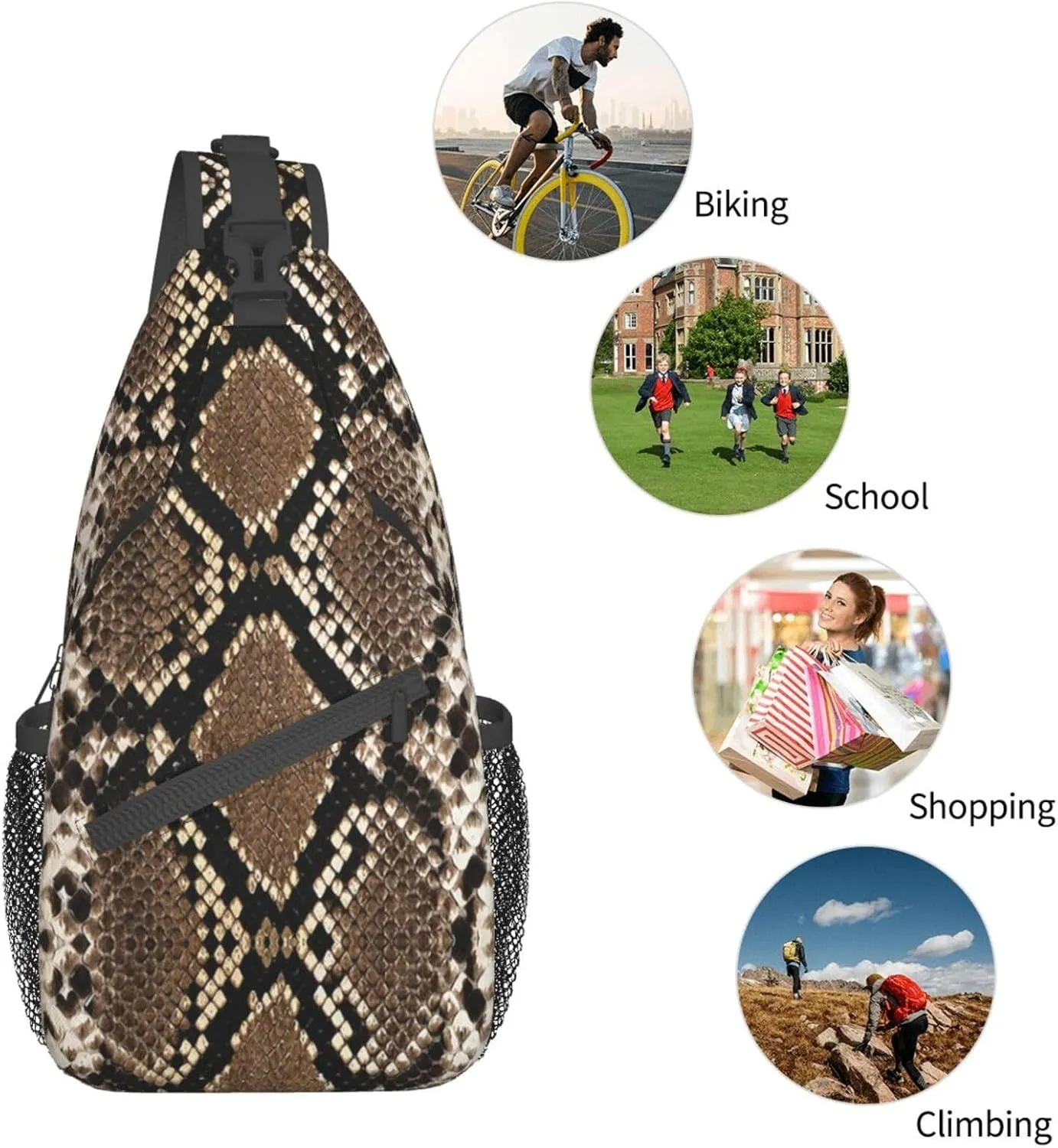 Snakeskin Crossbody Bag Snake Shoulder Bag Backpack Funny Sling Bag Chest Casual Daypack for Outdoor