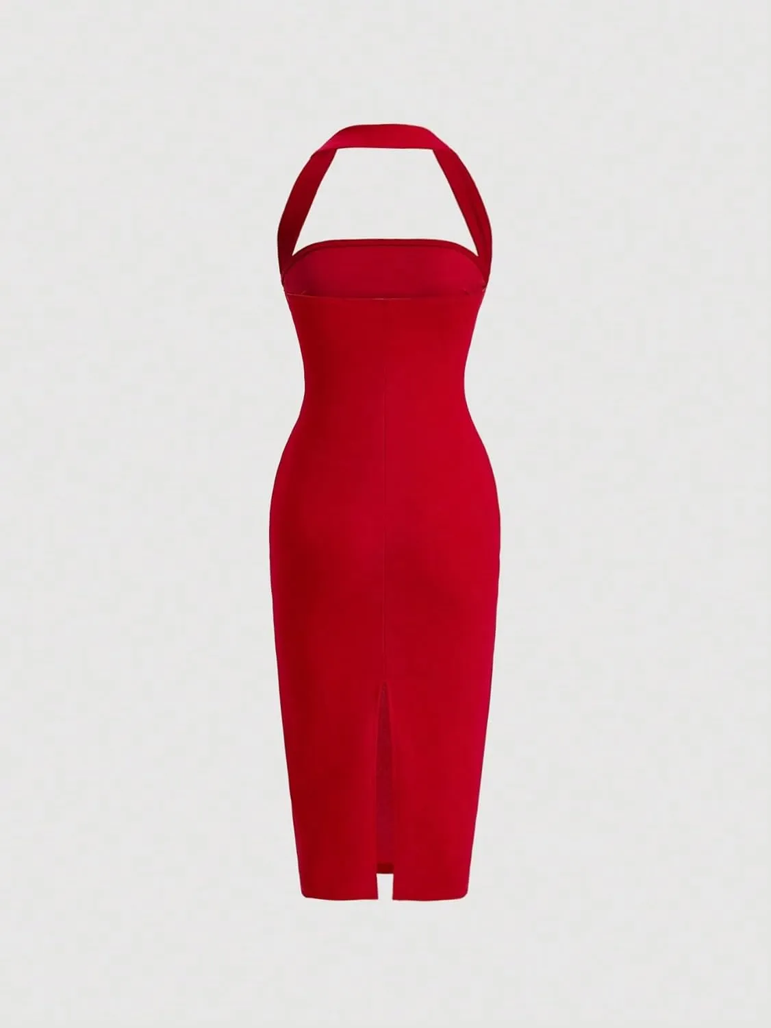 SOLY HUX Women's Halter Bodycon Dress Split Hem Midi Dress Backless Elegant Pencil Dresses