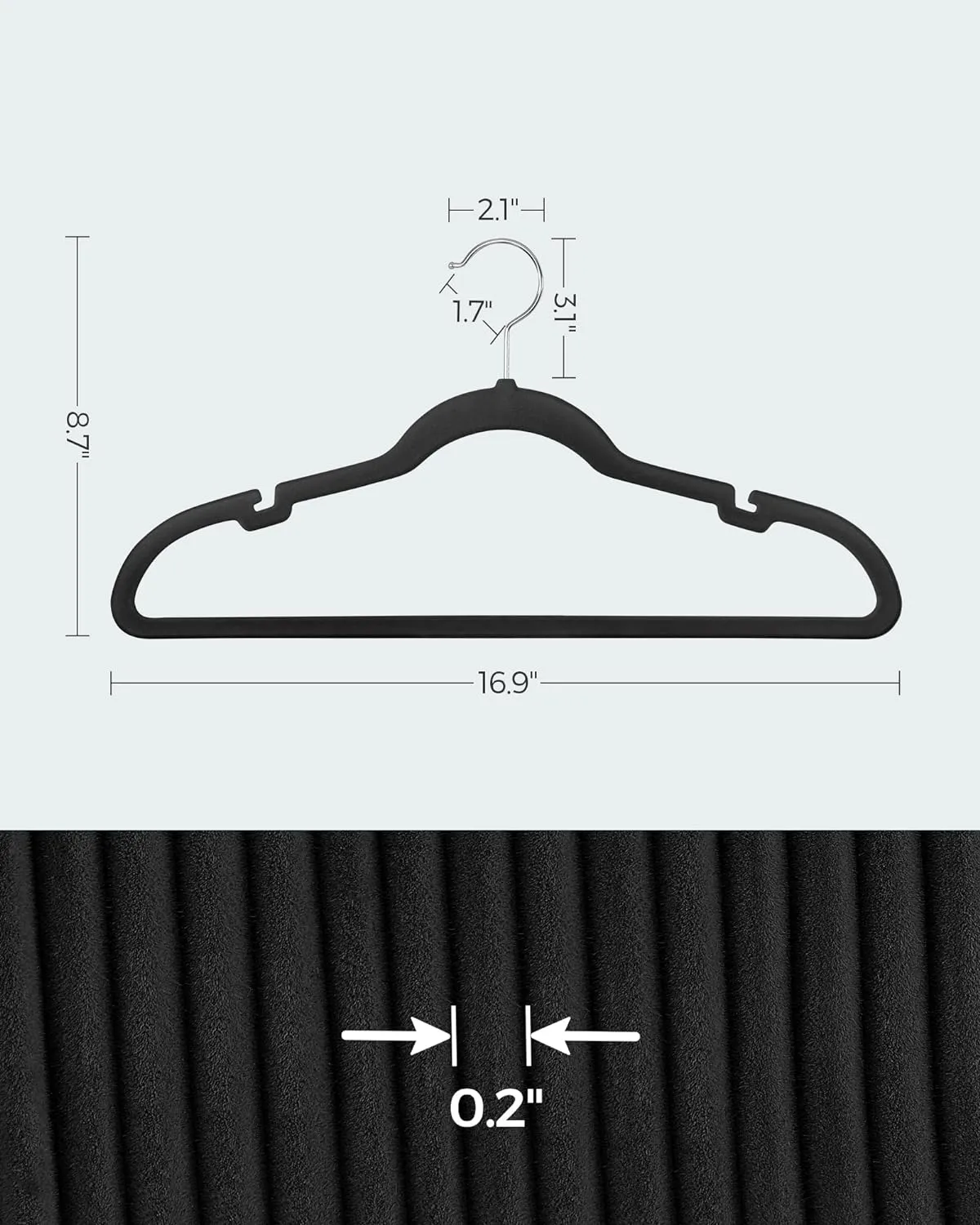 SONGMICS Velvet Hangers 50 Pack, Non-Slip Clothes Hangers, Suit Hangers with Shoulder Notches, Pants Bar, 360° Swivel Hook, Space-Saving, for Closet, Ink Black UCRF029B05