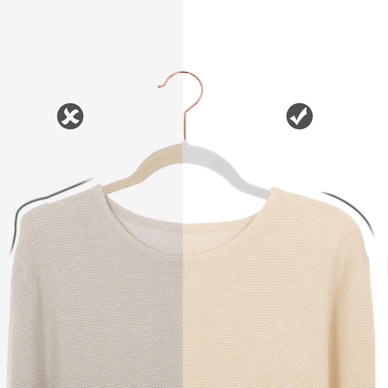 SONGMICS Velvet Hangers 50 Pack, Non-Slip With Rose Gold-Colored Swivel Hooks, Slim Space-Saving for Closet, Heavy-Duty, White UCRF026W03