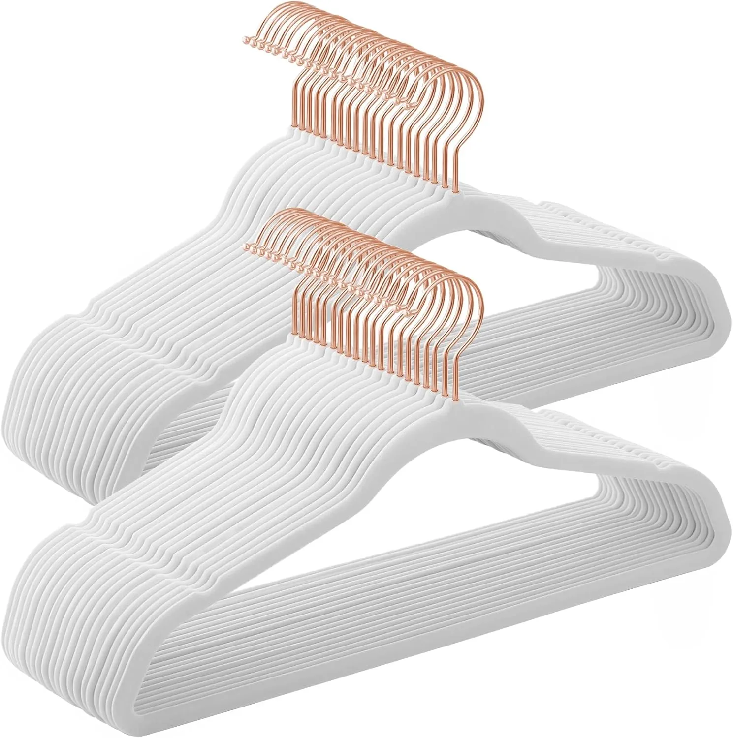 SONGMICS Velvet Hangers 50 Pack, Non-Slip With Rose Gold-Colored Swivel Hooks, Slim Space-Saving for Closet, Heavy-Duty, White UCRF026W03