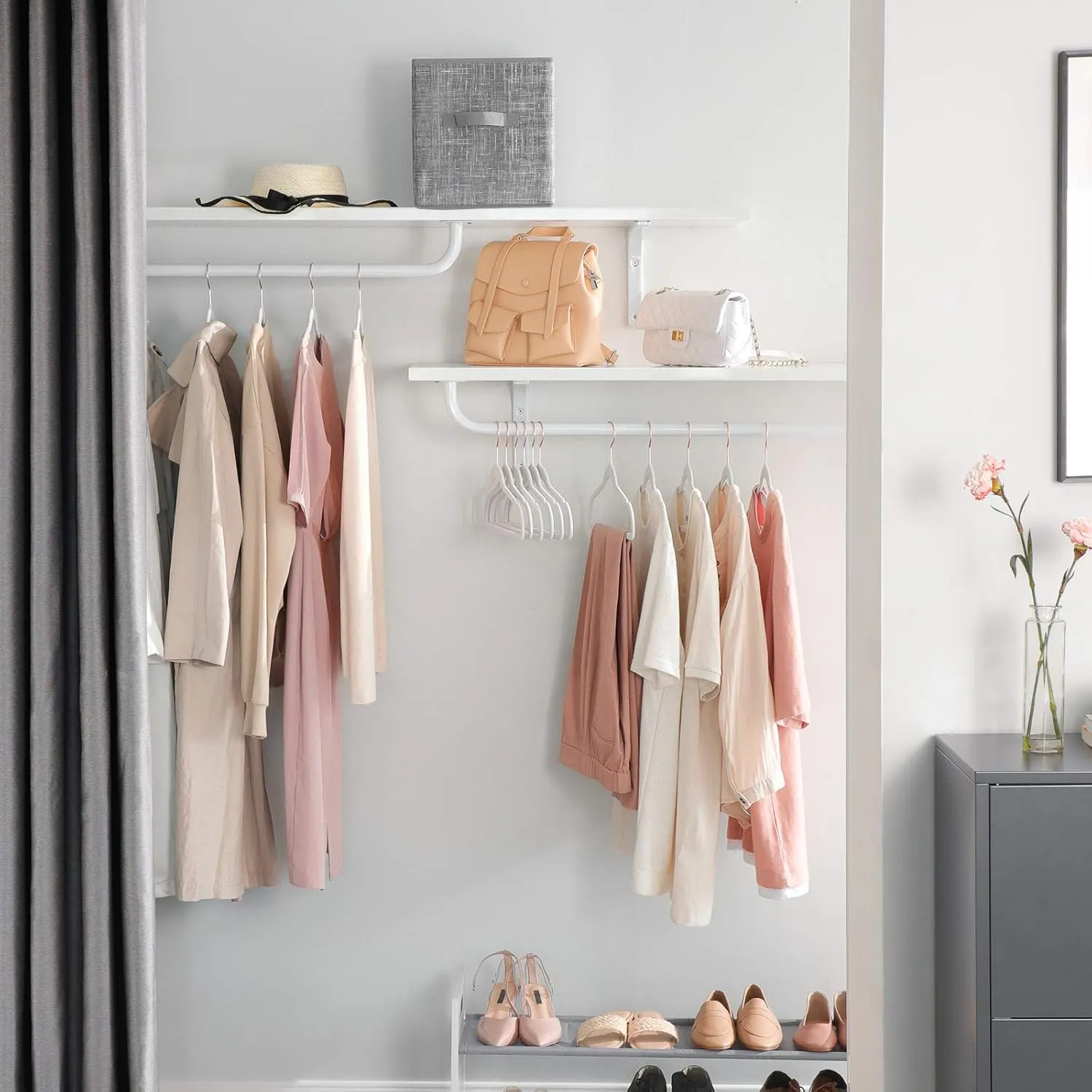 SONGMICS Velvet Hangers 50 Pack, Non-Slip With Rose Gold-Colored Swivel Hooks, Slim Space-Saving for Closet, Heavy-Duty, White UCRF026W03