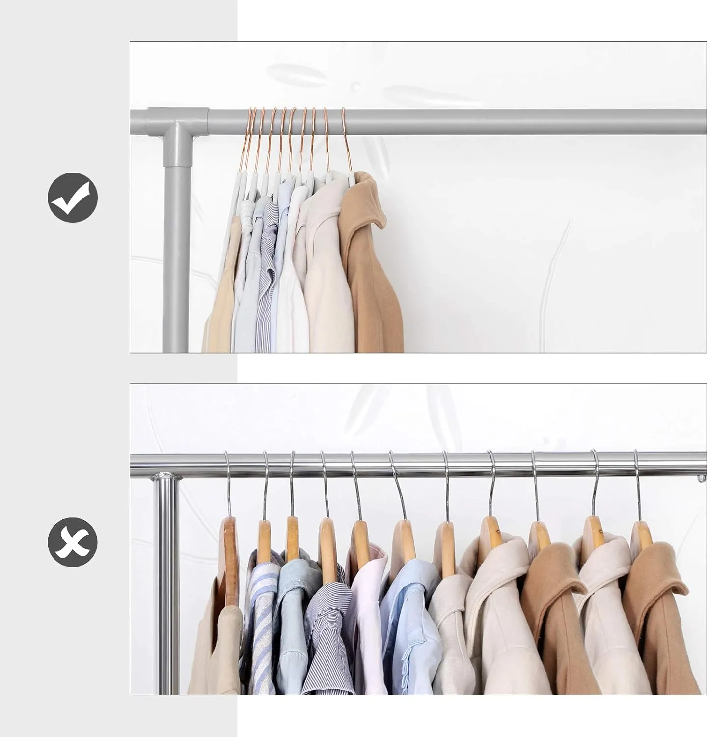 SONGMICS Velvet Hangers 50 Pack, Non-Slip With Rose Gold-Colored Swivel Hooks, Slim Space-Saving for Closet, Heavy-Duty, White UCRF026W03