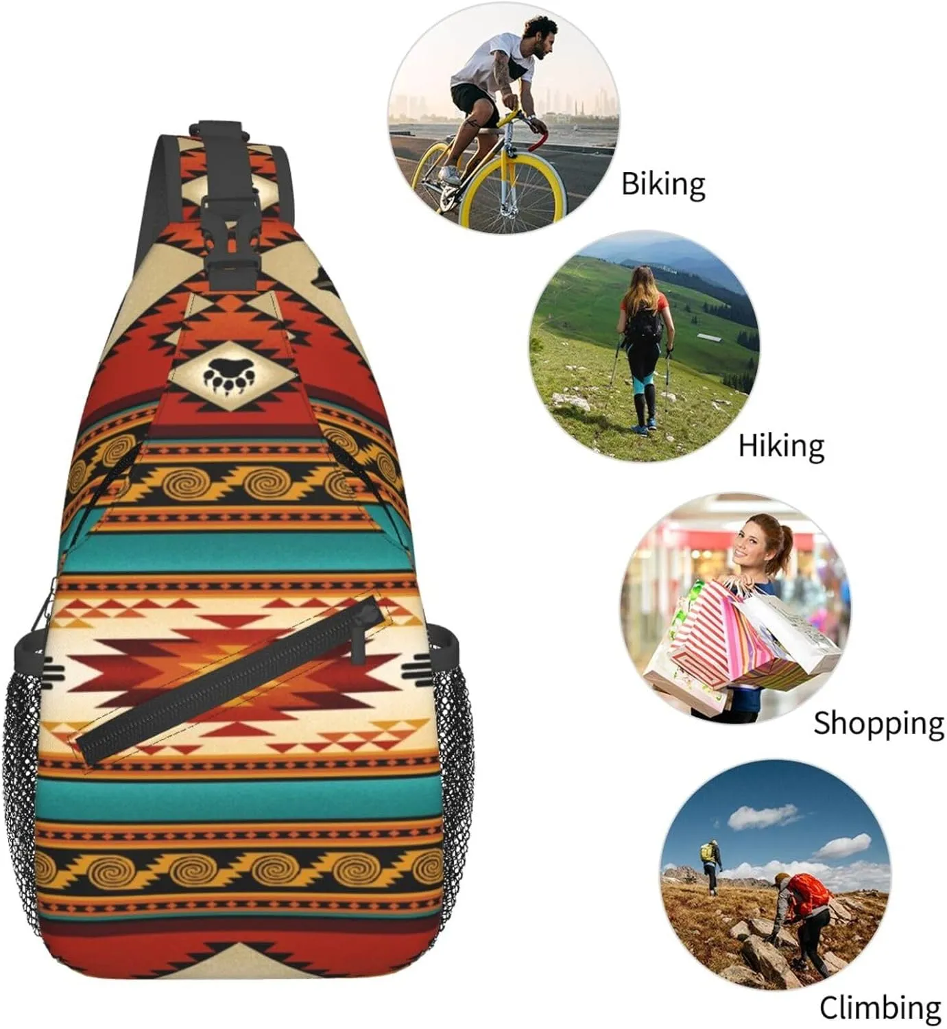 Southwest Native American Indian Aztec Bear Men'S Crossbody Bag Travel Hiking Shoulder Backpack Chest Bag