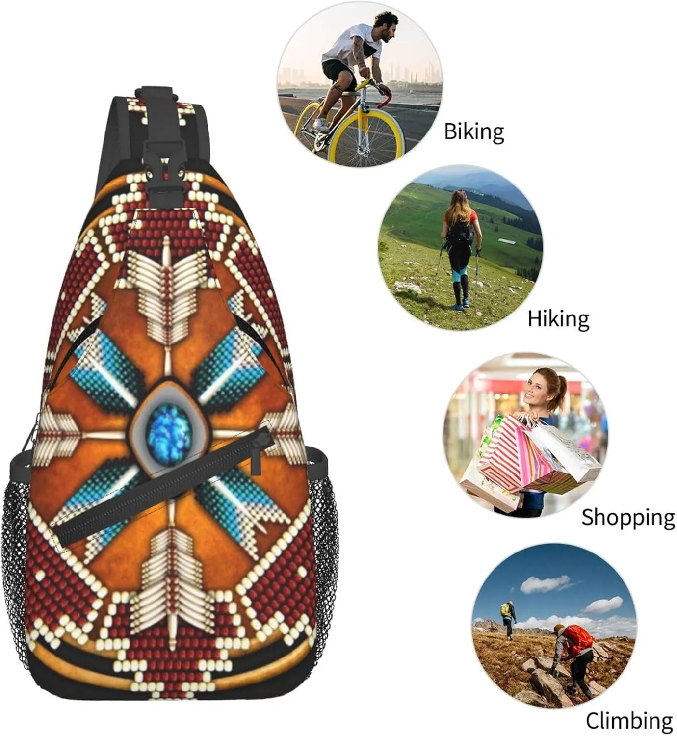 Southwest Native American Indian Aztec Men'S Crossbody Bag Travel Hiking Shoulder Backpack Chest Bag