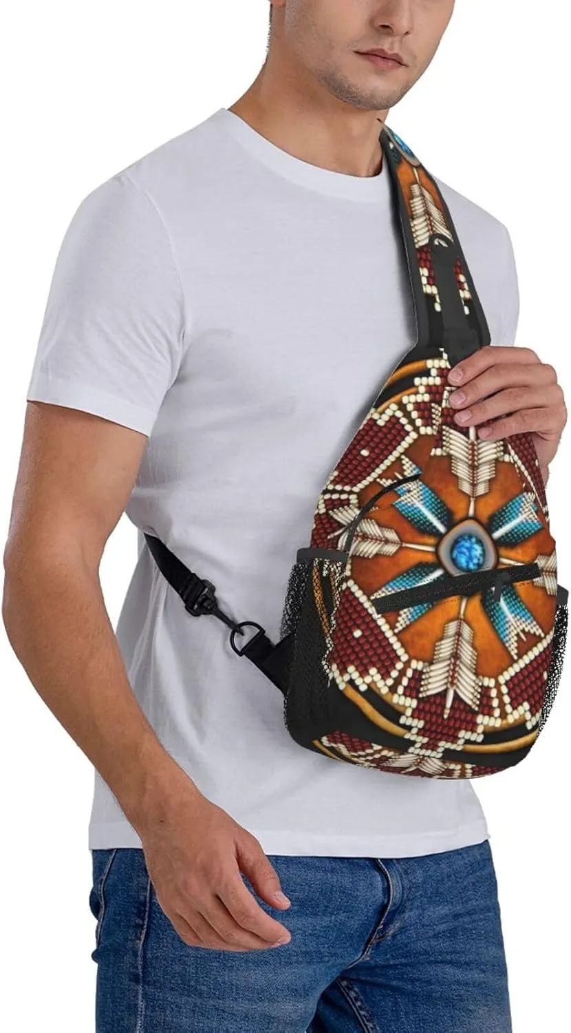 Southwest Native American Indian Aztec Men'S Crossbody Bag Travel Hiking Shoulder Backpack Chest Bag