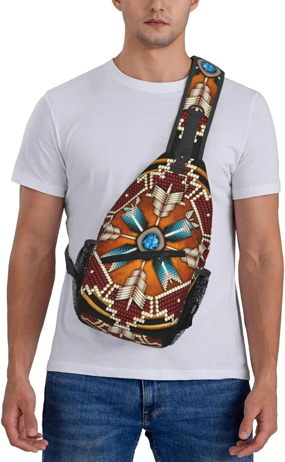 Southwest Native American Indian Aztec Men'S Crossbody Bag Travel Hiking Shoulder Backpack Chest Bag