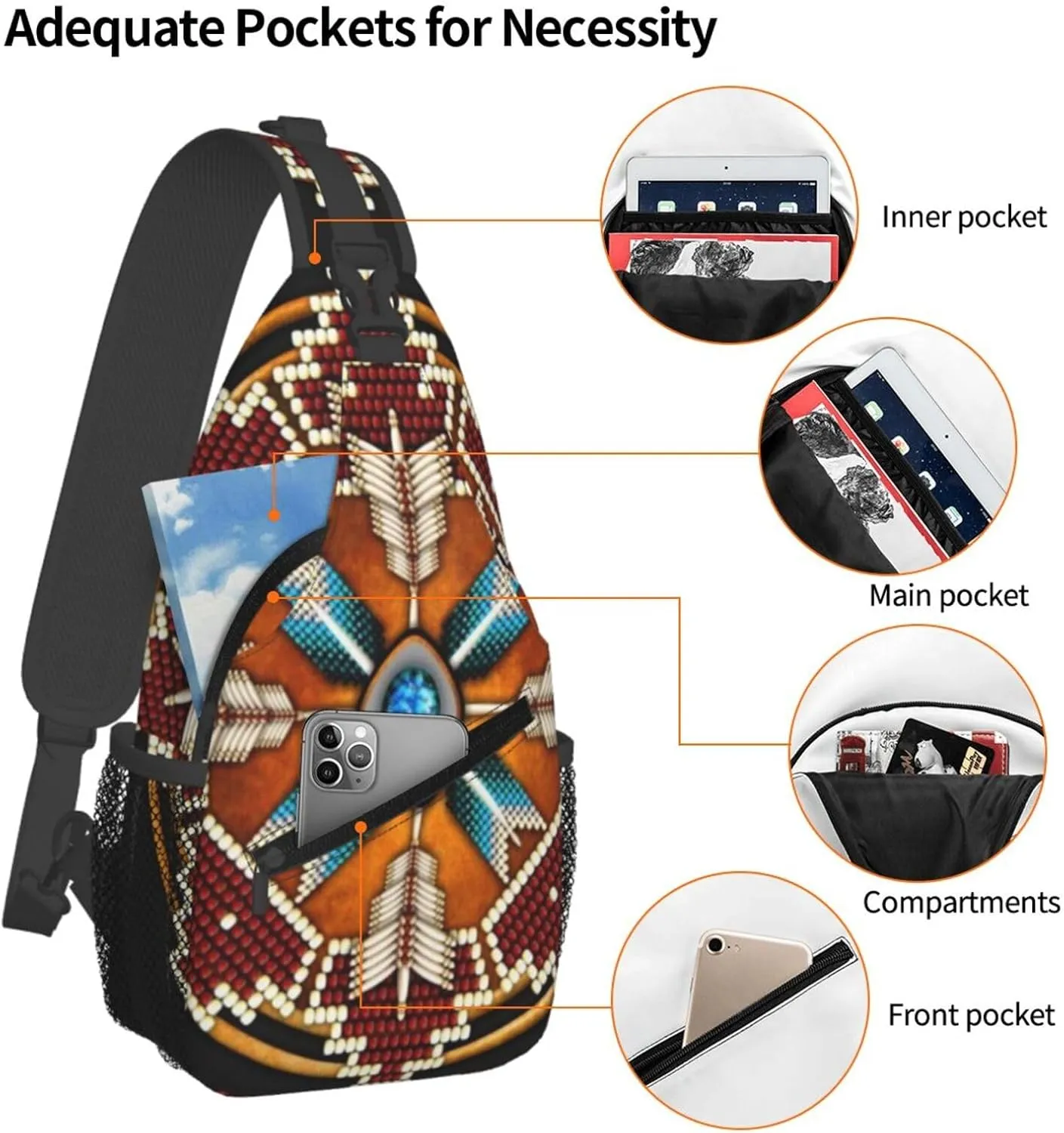 Southwest Native American Indian Aztec Men'S Crossbody Bag Travel Hiking Shoulder Backpack Chest Bag