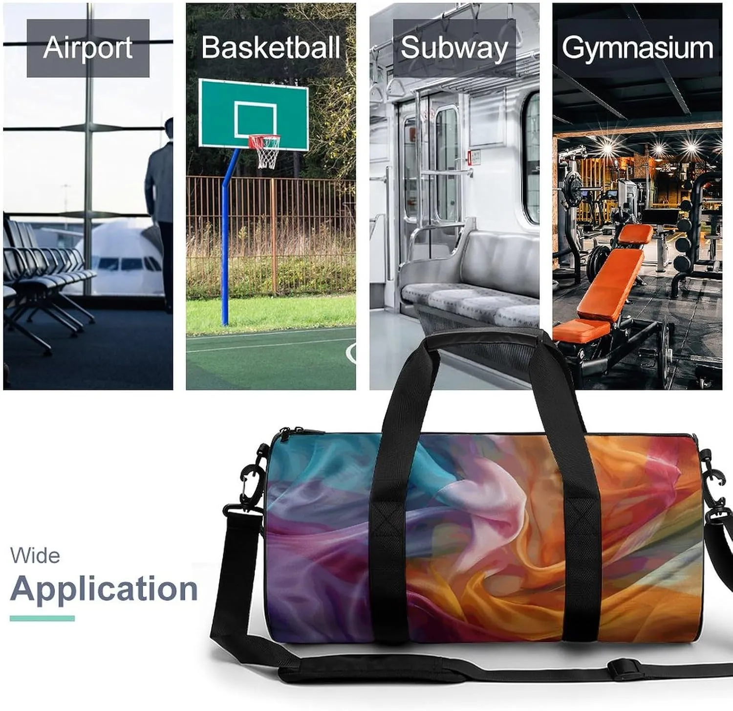 Sports Gym Bag for Women Men Travel Duffel Bag Hand Painted Silk Weekender Bag Canvas Carry on Overnight Bag for Travel Swimming Fitness Workout Sports Duffle Bag, 17.7in/9in/9in, style