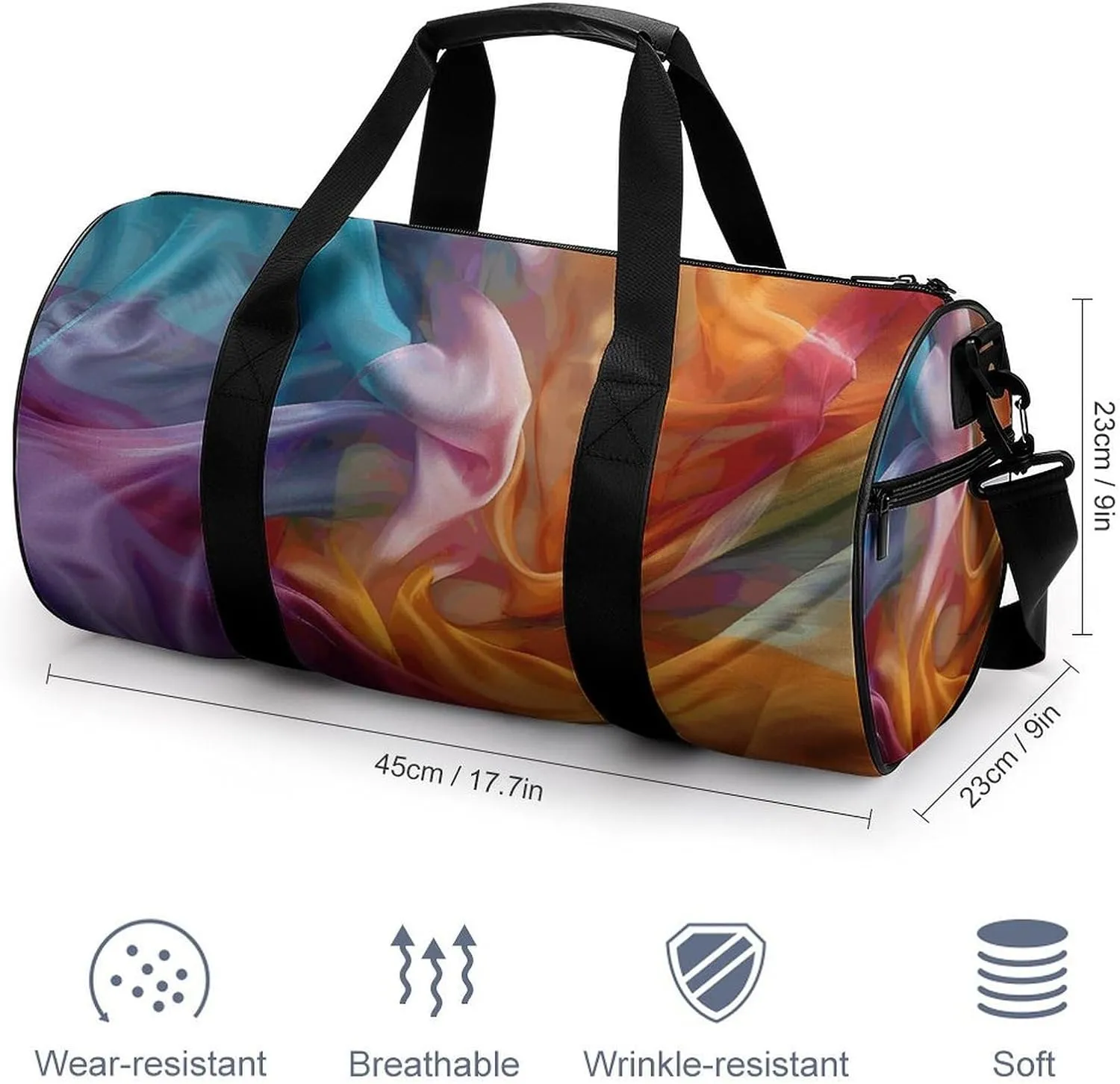 Sports Gym Bag for Women Men Travel Duffel Bag Hand Painted Silk Weekender Bag Canvas Carry on Overnight Bag for Travel Swimming Fitness Workout Sports Duffle Bag, 17.7in/9in/9in, style