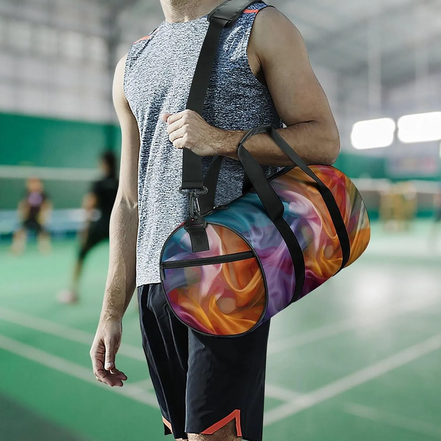 Sports Gym Bag for Women Men Travel Duffel Bag Hand Painted Silk Weekender Bag Canvas Carry on Overnight Bag for Travel Swimming Fitness Workout Sports Duffle Bag, 17.7in/9in/9in, style