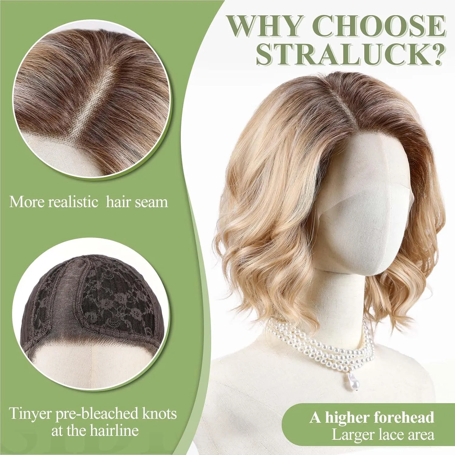 starluck Side Part Wavy Wig Blonde with Brown Root Layered Lace Front Bob Wig 14 Inch Shoulder Length Heat Resistant Synthetic Wig for White Women