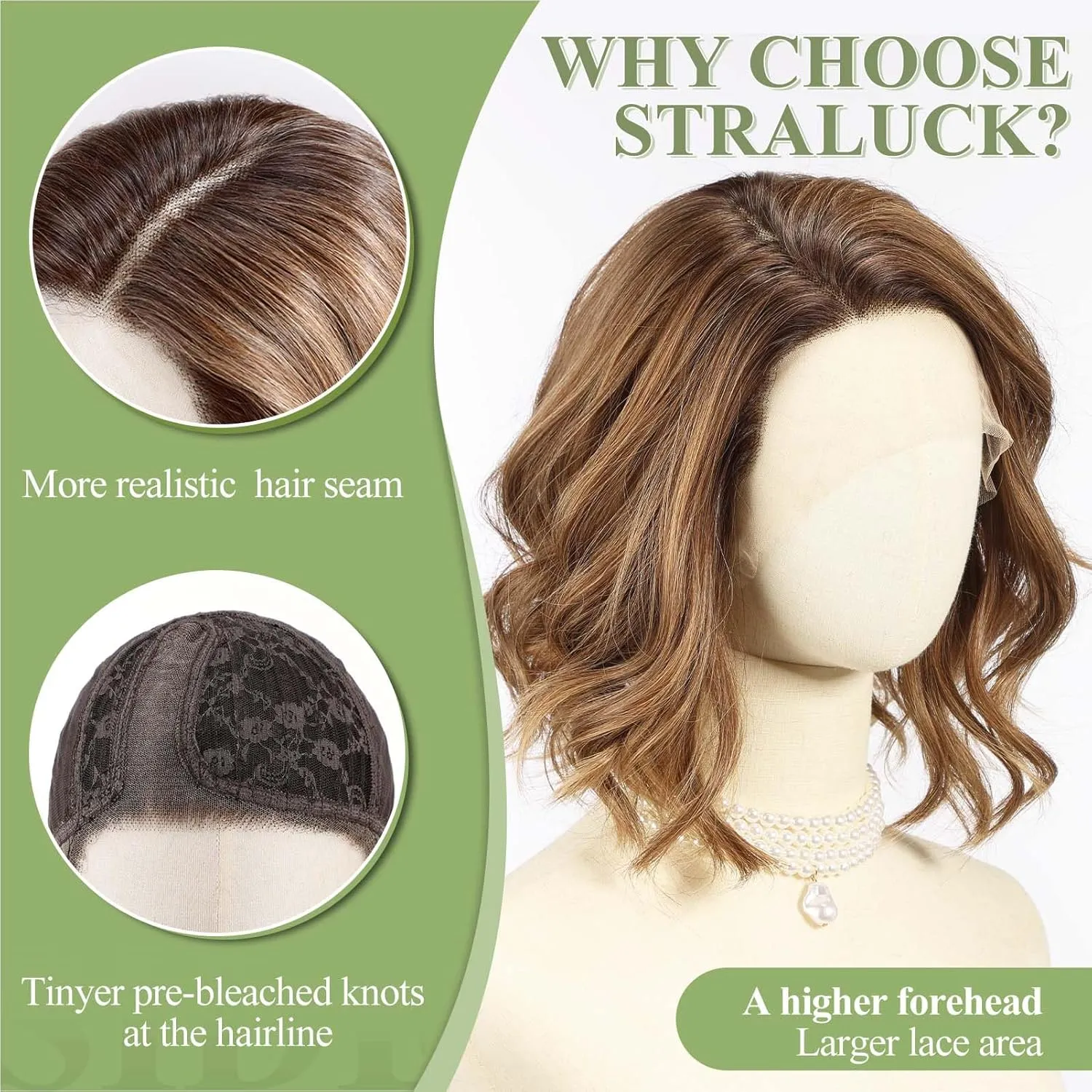 starluck Side Part Wavy Wig Ombre Brown Layered Lace Front Bob Wig 14 Inch Shoulder Length Heat Resistant Synthetic Wig for White Women