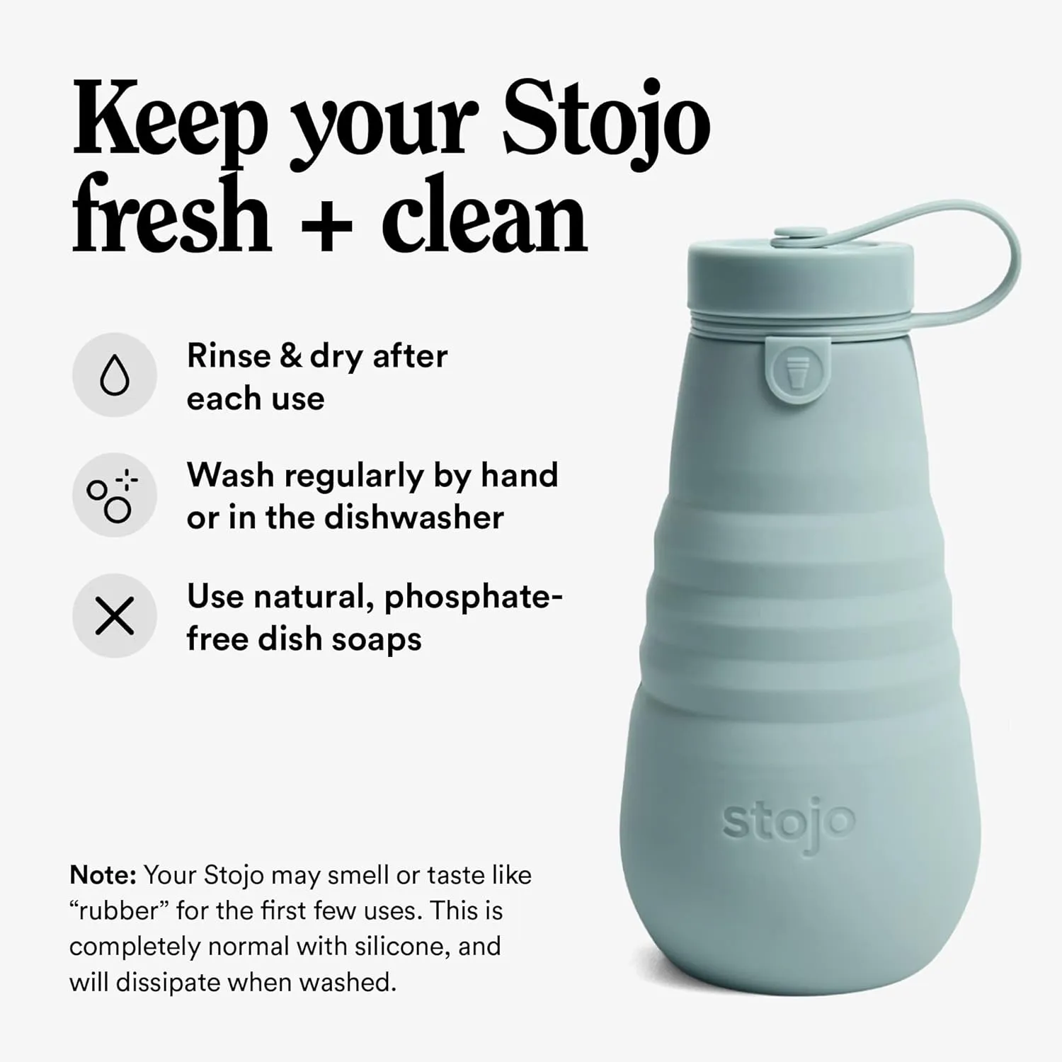 STOJO Collapsible Water Bottle - Aquamarine, 20oz / 592ml - Leak-Proof Reusable Silicone Travel Cup for Hot & Cold Drinks - Microwave & Dishwasher Safe