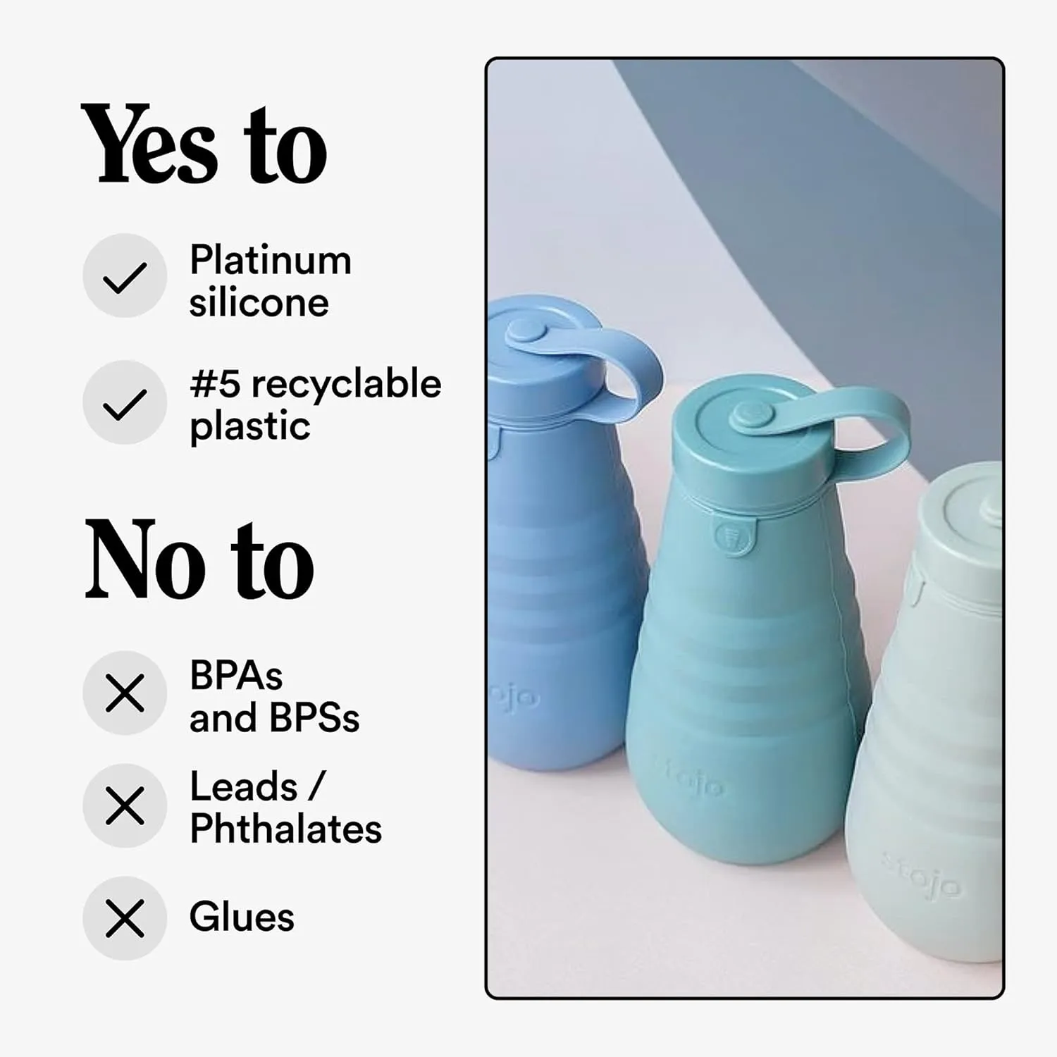 STOJO Collapsible Water Bottle - Aquamarine, 20oz / 592ml - Leak-Proof Reusable Silicone Travel Cup for Hot & Cold Drinks - Microwave & Dishwasher Safe