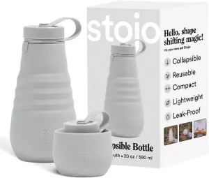 STOJO Collapsible Water Bottle – Cashmere Gray, 20oz / 592ml - Leak-Proof Reusable Silicone Travel Cup for Hot & Cold Drinks - Microwave & Dishwasher Safe