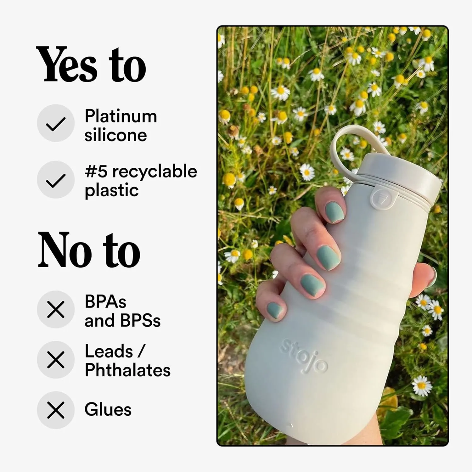 STOJO Collapsible Water Bottle – Cashmere Gray, 20oz / 592ml - Leak-Proof Reusable Silicone Travel Cup for Hot & Cold Drinks - Microwave & Dishwasher Safe