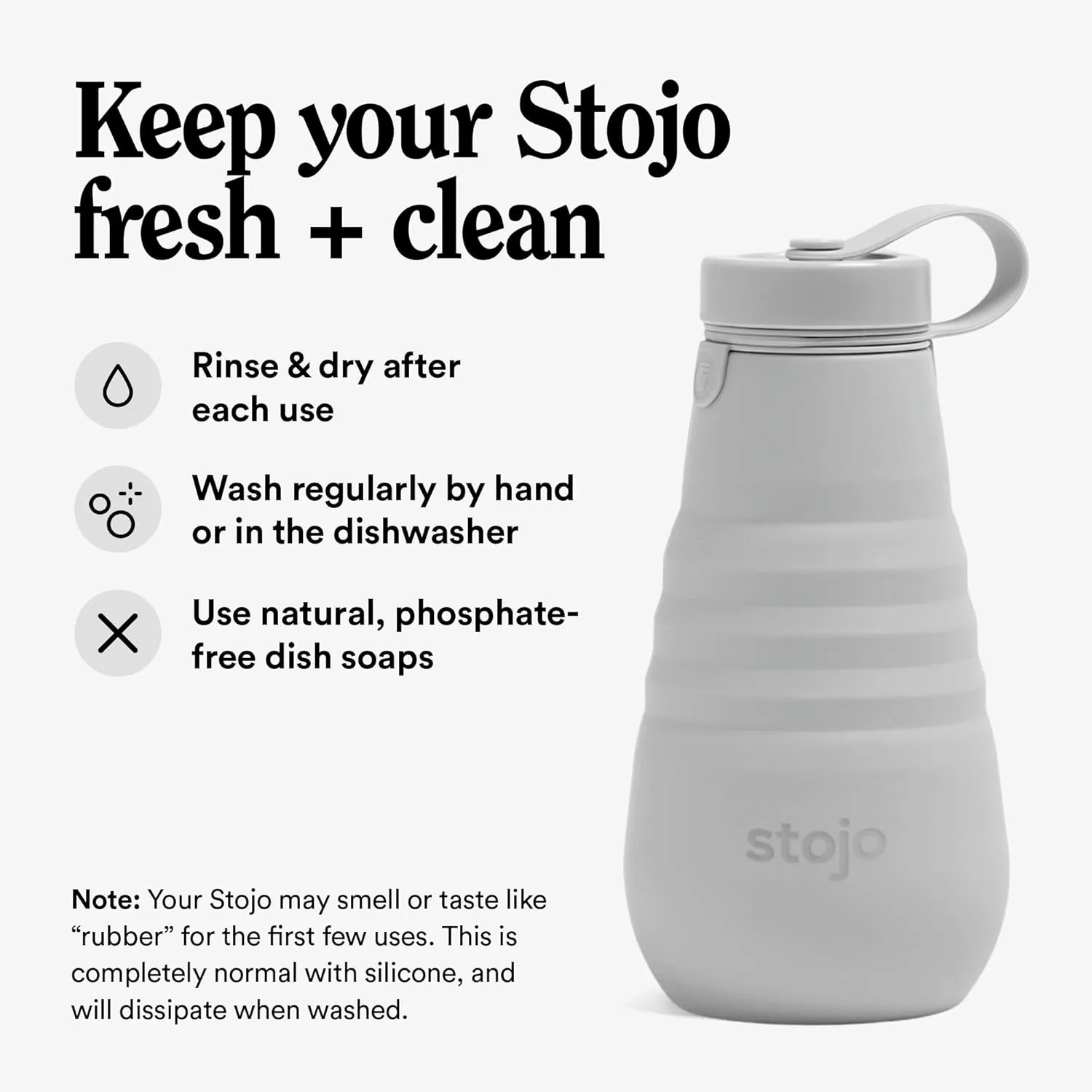 STOJO Collapsible Water Bottle – Cashmere Gray, 20oz / 592ml - Leak-Proof Reusable Silicone Travel Cup for Hot & Cold Drinks - Microwave & Dishwasher Safe