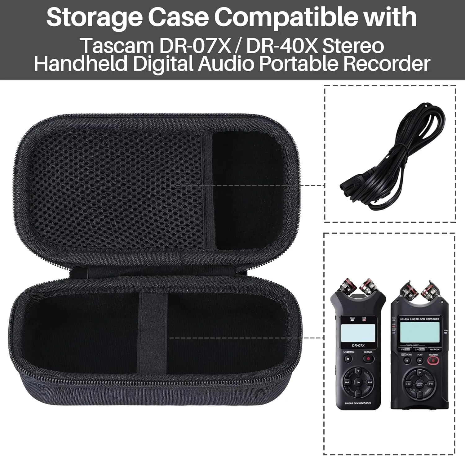 Storage Case Compatible with Tascam DR-07X / DR-40X Stereo Handheld Digital Audio Portable Recorder