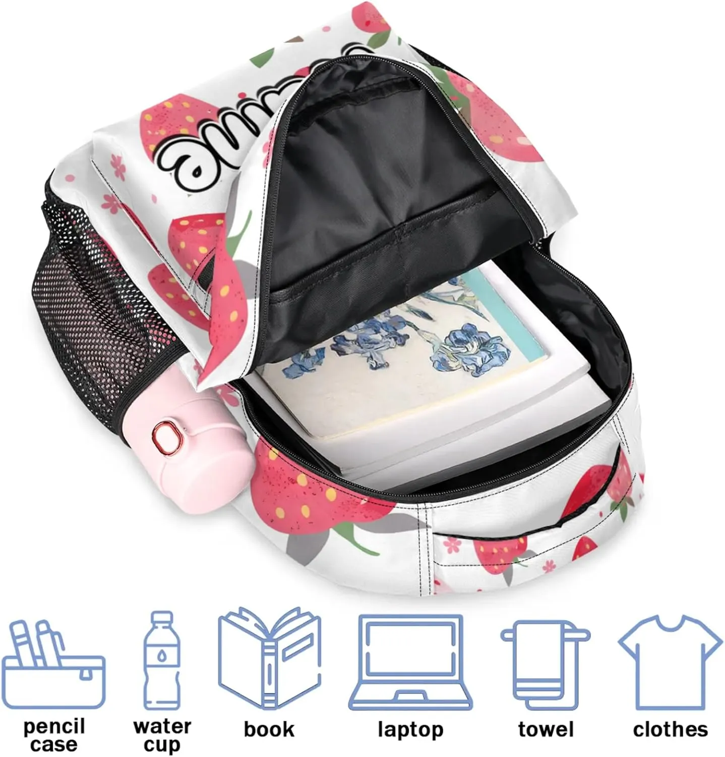 Strawberry Theme Large Backpack Fashion Travel Backpacks for Business Women Men Casual Laptop Bag Waterproof Lightweight Shoulder Bags 16in