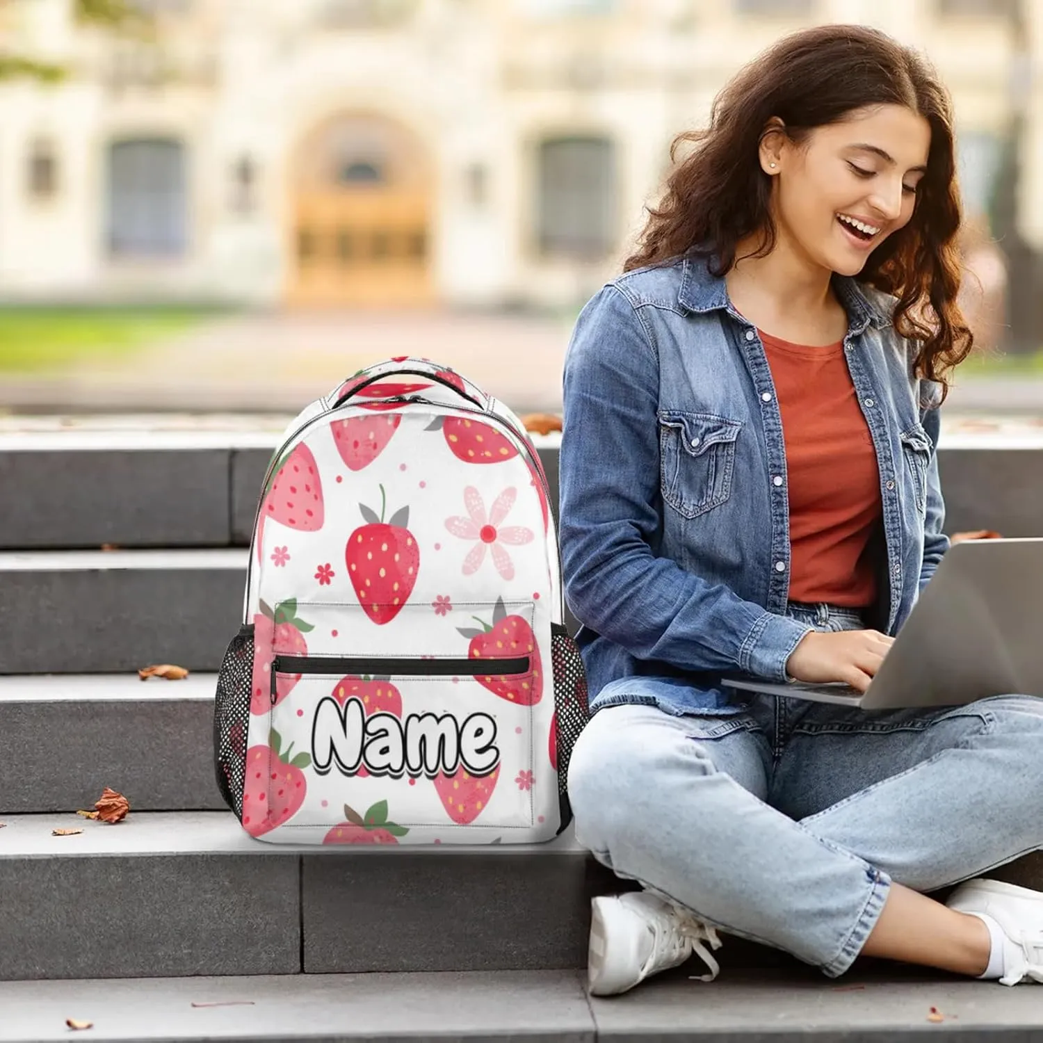 Strawberry Theme Large Backpack Fashion Travel Backpacks for Business Women Men Casual Laptop Bag Waterproof Lightweight Shoulder Bags 16in