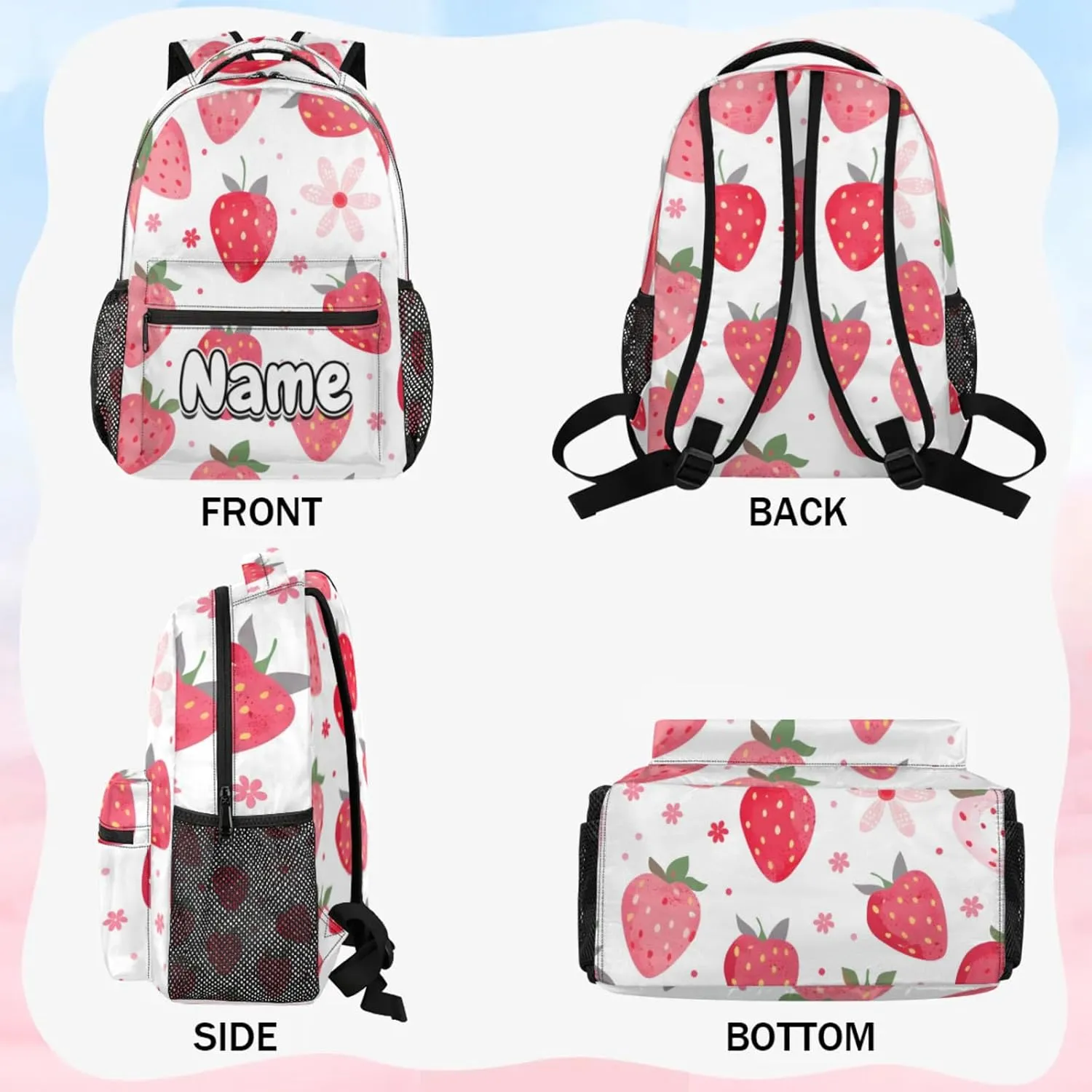 Strawberry Theme Large Backpack Fashion Travel Backpacks for Business Women Men Casual Laptop Bag Waterproof Lightweight Shoulder Bags 16in