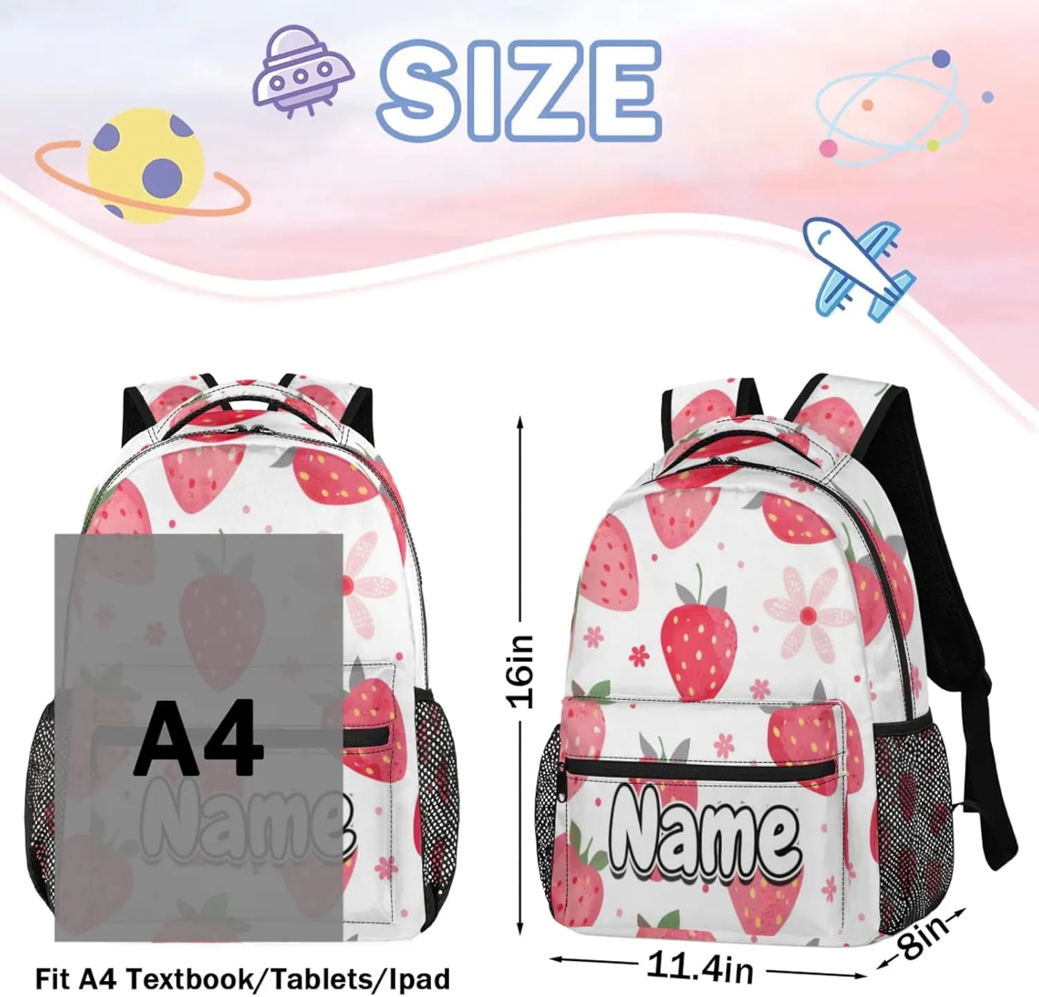 Strawberry Theme Large Backpack Fashion Travel Backpacks for Business Women Men Casual Laptop Bag Waterproof Lightweight Shoulder Bags 16in