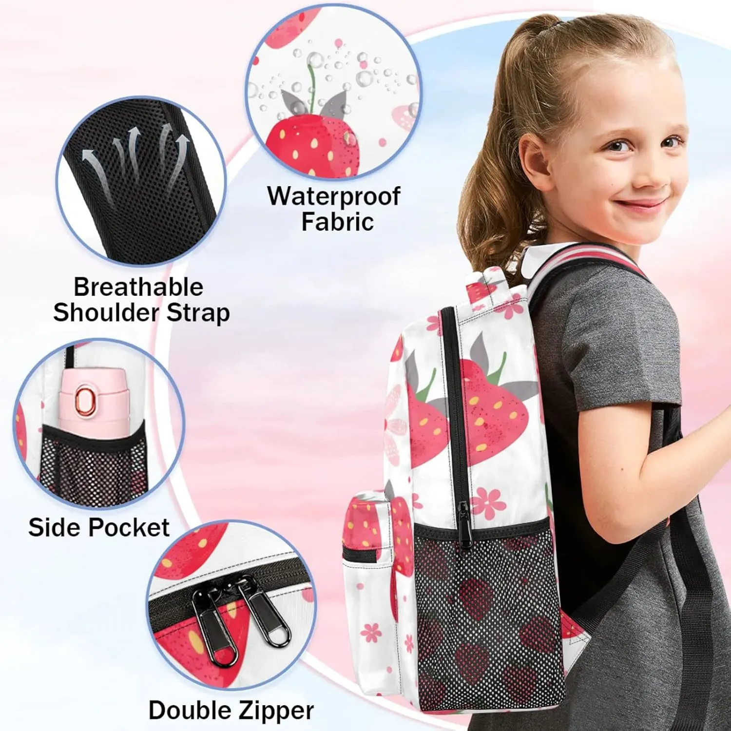 Strawberry Theme Large Backpack Fashion Travel Backpacks for Business Women Men Casual Laptop Bag Waterproof Lightweight Shoulder Bags 16in