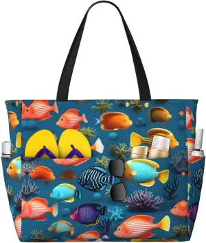 Submarine reef fish It is a large-capacity beach travel bag made of 100% polyester and has 7 pockets that can hold a lot of items.