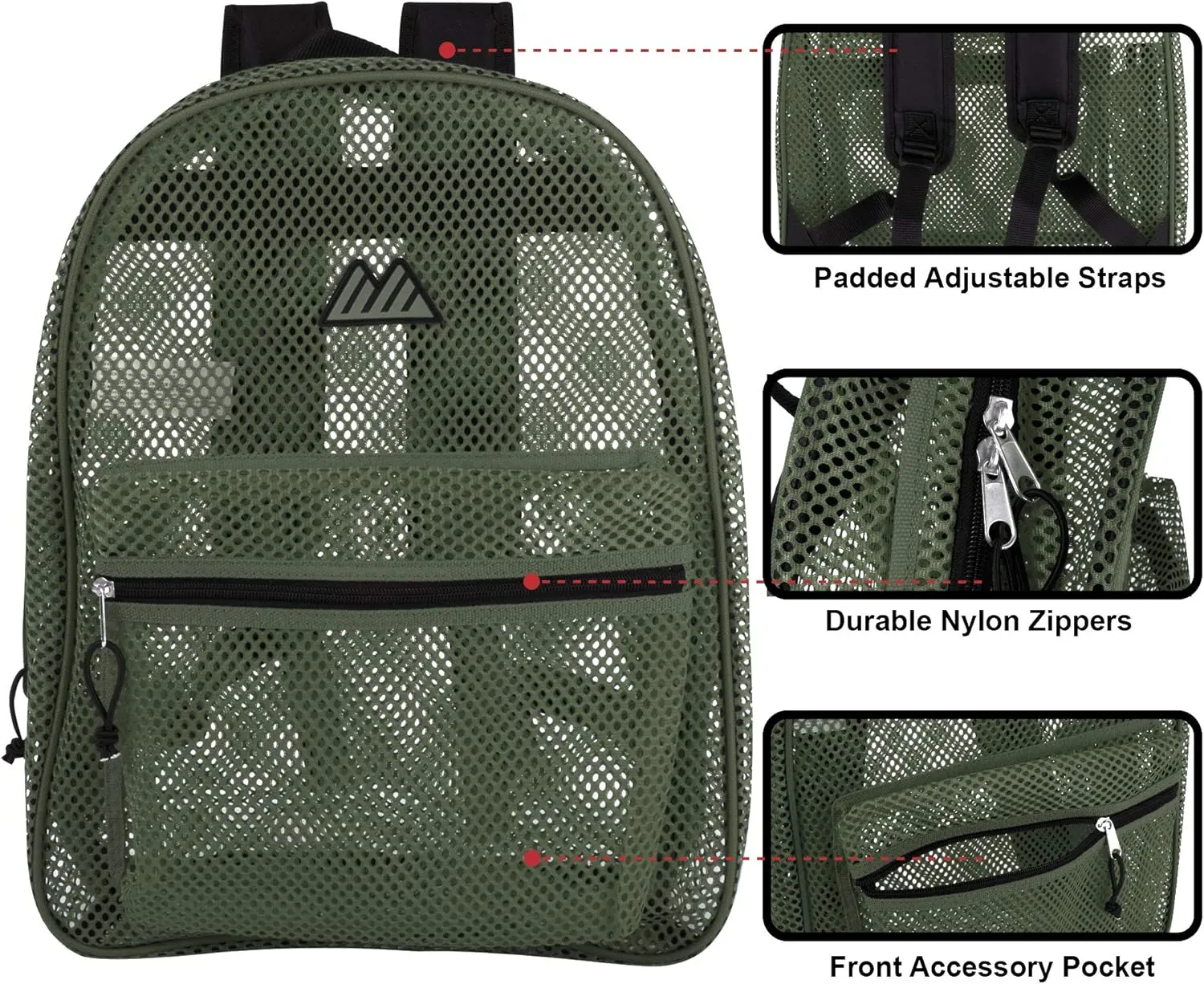 Summit Ridge Mesh Backpacks for Kids, Adults, School, Beach, and Travel, Colorful Transparent Mesh Backpacks with Padded Straps Large