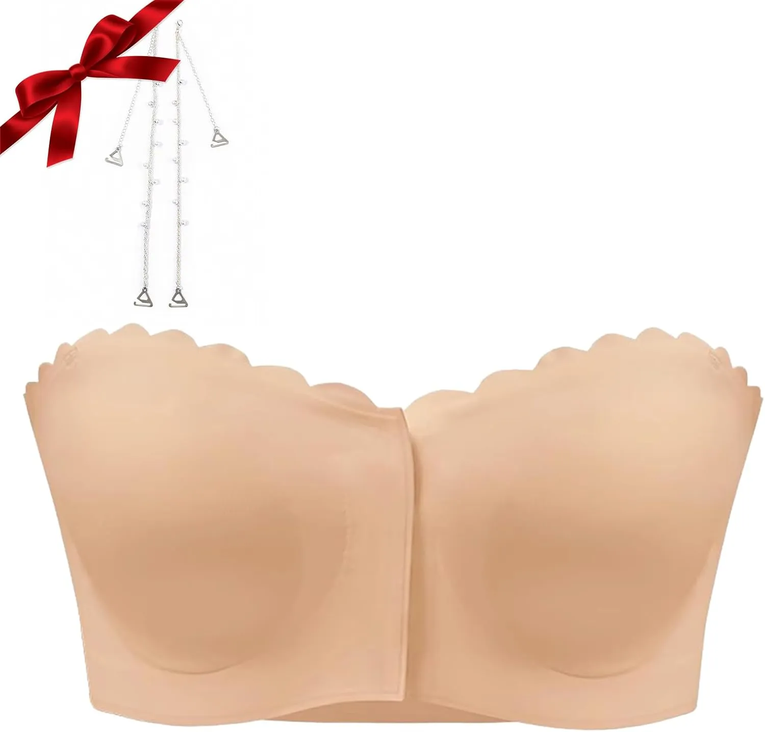 Surpassdo Seamless Front Closure Strapless Bandeau Bra,with Comfortable Wavy Edge,Shoulder Tops to Breezy Summer Dresses