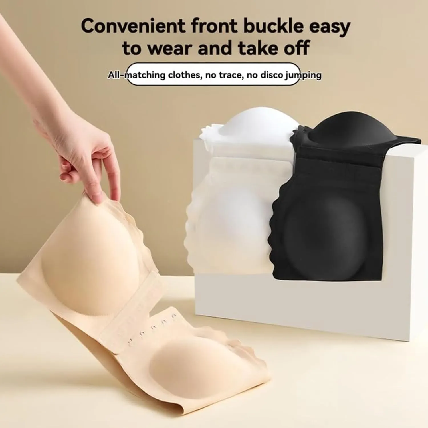 Surpassdo Seamless Front Closure Strapless Bandeau Bra,with Comfortable Wavy Edge,Shoulder Tops to Breezy Summer Dresses
