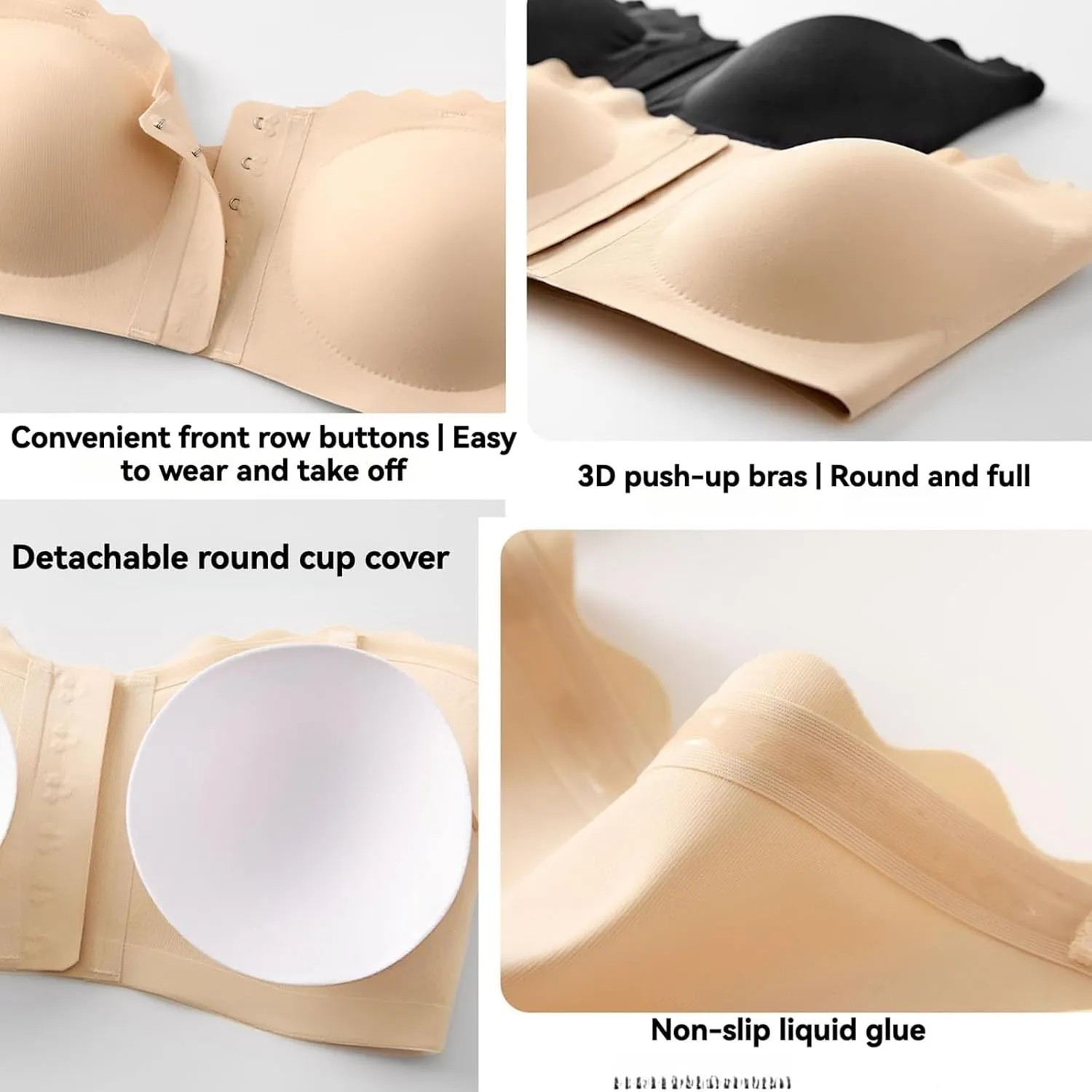Surpassdo Seamless Front Closure Strapless Bandeau Bra,with Comfortable Wavy Edge,Shoulder Tops to Breezy Summer Dresses