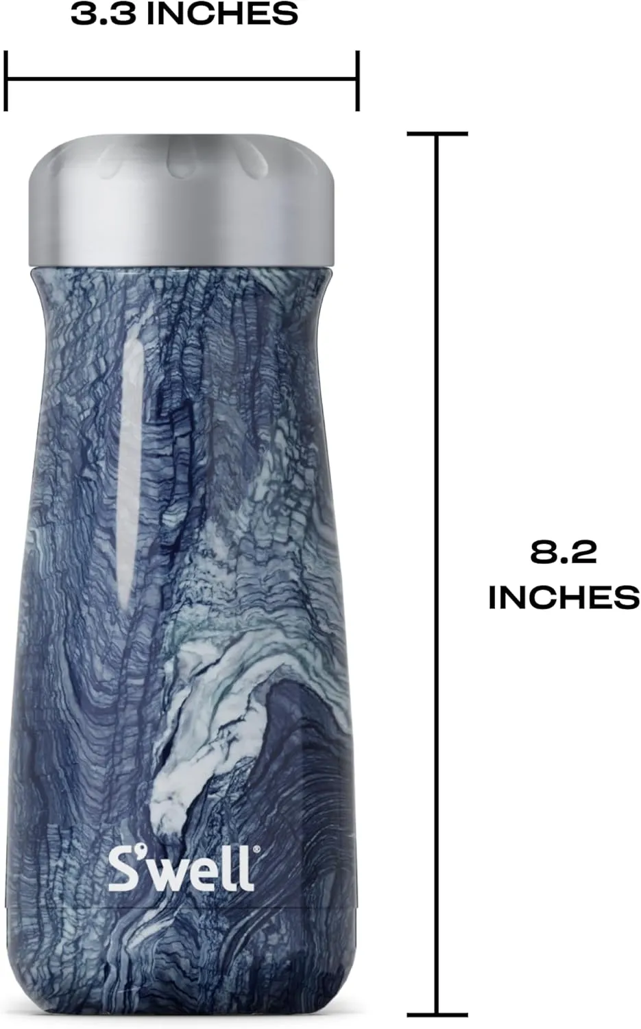 S'well Stainless Steel Traveler, 16oz, Azurite Marble, Triple Layered Vacuum Insulated Containers Keeps Drinks Cold for 24 Hours and Hot for 12, BPA Free, Easy Carrying On the Go