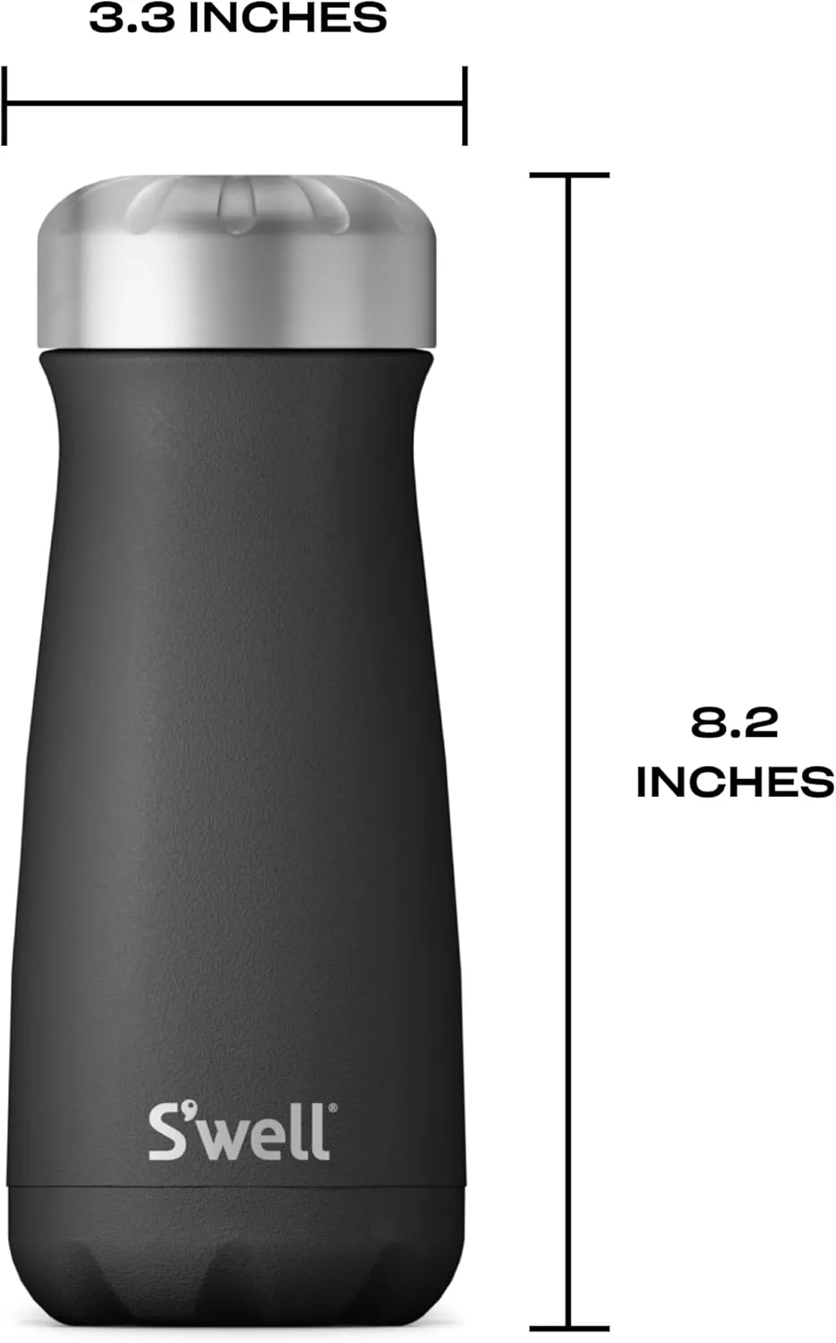 S'well Stainless Steel Traveler, 16oz, Onyx, Triple Layered Vacuum Insulated Containers Keeps Drinks Cold for 24 Hours and Hot for 12, BPA Free, Easy Carrying On the Go