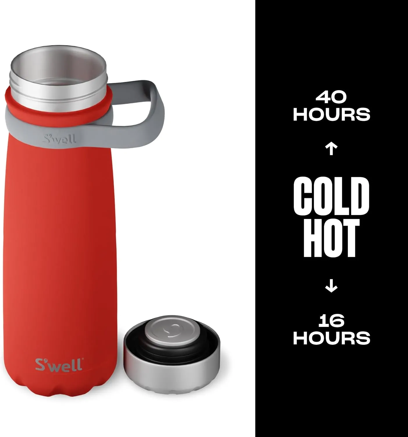 S'well Stainless Steel Traveler With Handle, 24oz, Poppy Red, Triple Layered Vacuum Insulated Containers Keeps Drinks Cold for 40 Hours and Hot for 16, BPA Free, Easy Carrying On the Go
