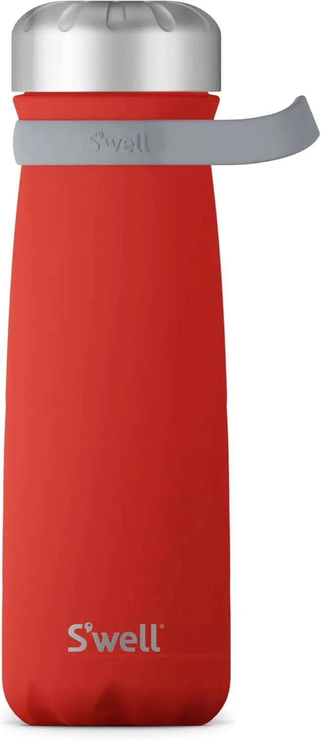 S'well Stainless Steel Traveler With Handle, 24oz, Poppy Red, Triple Layered Vacuum Insulated Containers Keeps Drinks Cold for 40 Hours and Hot for 16, BPA Free, Easy Carrying On the Go