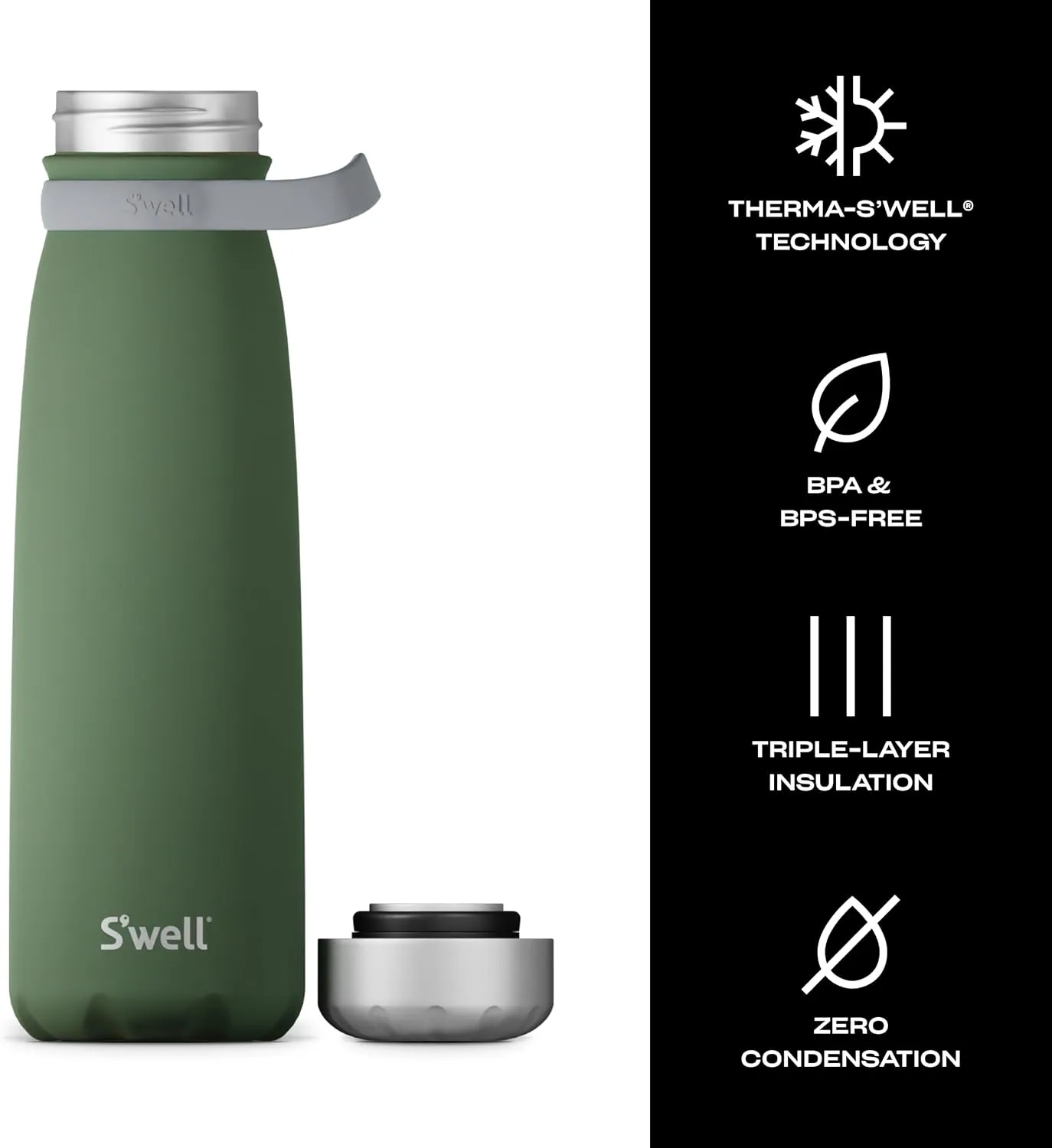 S'well Stainless Steel Traveler With Handle, 40oz, Green Jasper, Triple Layered Vacuum Insulated Containers Keeps Drinks Cold for 60 Hours and Hot for 20, BPA Free, Easy Carrying On the Go