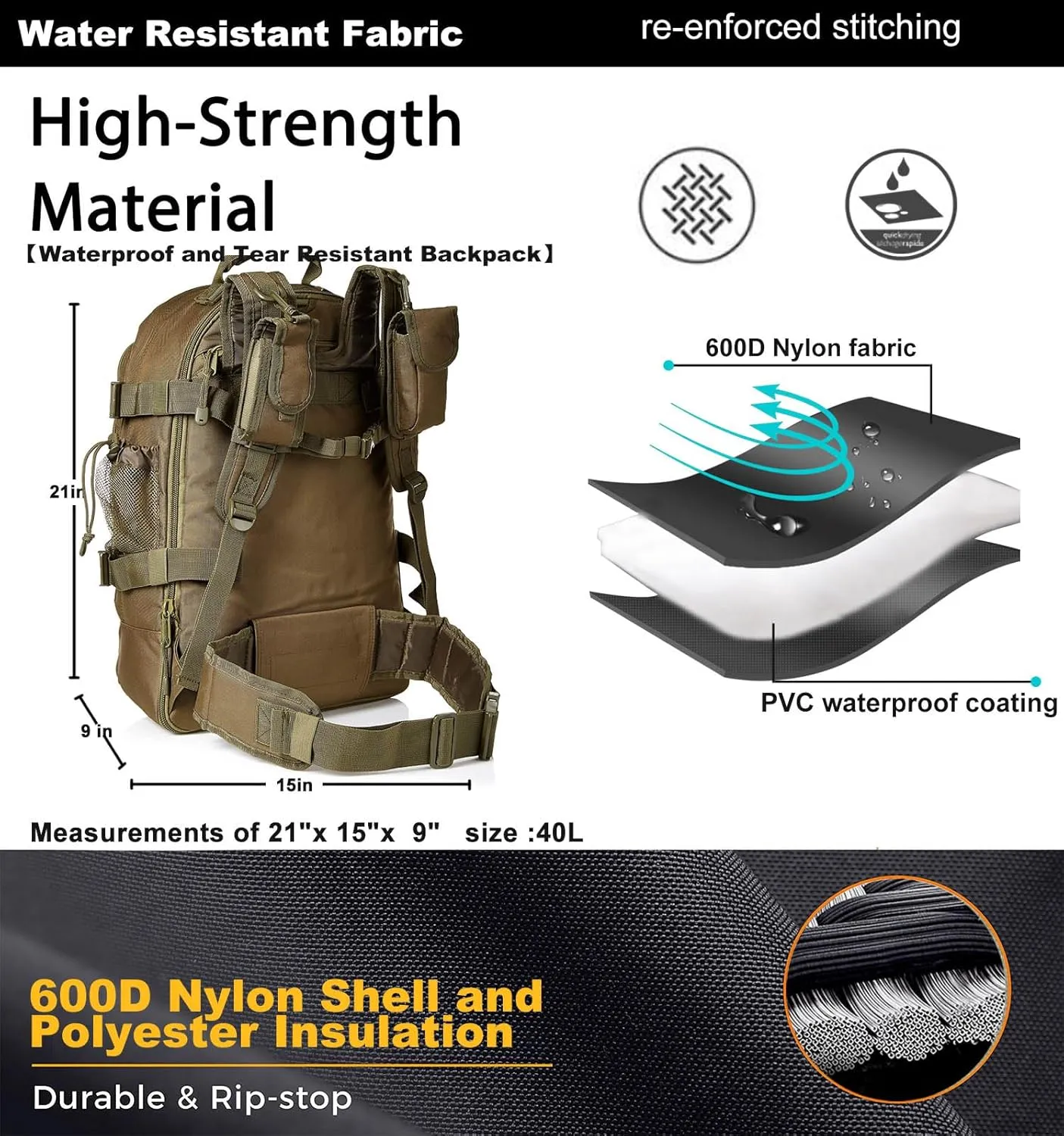 Tactical Backpack Military Army Daypack - Assault Pack for Men Molle Backpacks Bug Out Bag 3 Day Pack for Hiking Camping Travel Hunting Rucksack Trekking Green