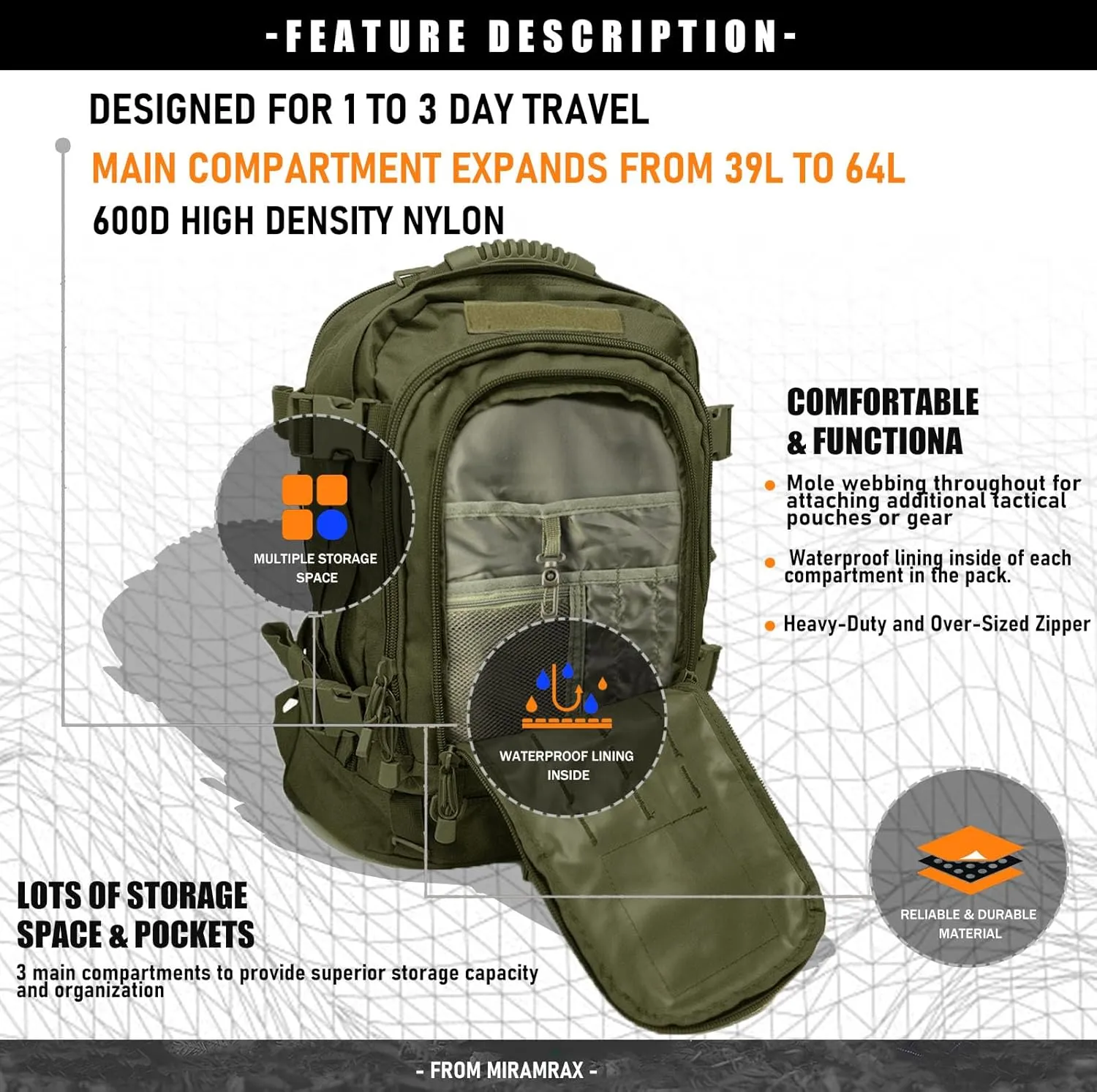 Tactical Backpack Military Army Daypack - Assault Pack for Men Molle Backpacks Bug Out Bag 3 Day Pack for Hiking Camping Travel Hunting Rucksack Trekking Green