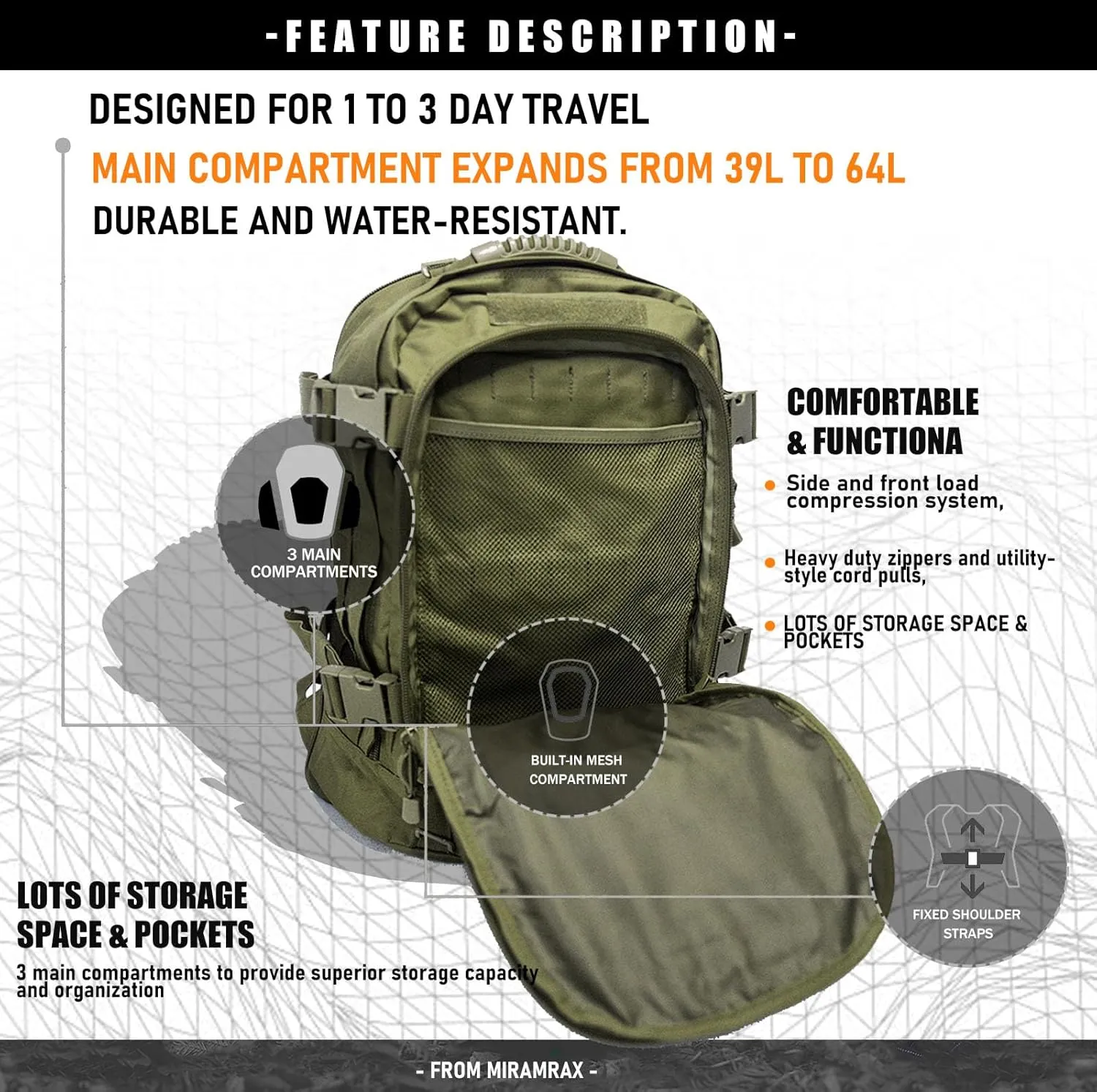 Tactical Backpack Military Army Daypack - Assault Pack for Men Molle Backpacks Bug Out Bag 3 Day Pack for Hiking Camping Travel Hunting Rucksack Trekking Green