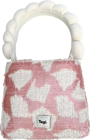 Tagi Women's Small Cute Genuine Leather Interior Croissant Handle Shoulder Bag with Soft Fluffy Handmade Handle