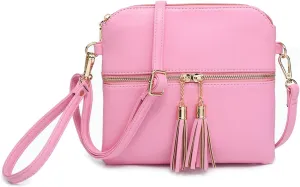 Tara Vegan Leather Crossbody Bags Wristlet Wallets Clutch Purses Shoulder Handbag with Tassel Zippers for Women