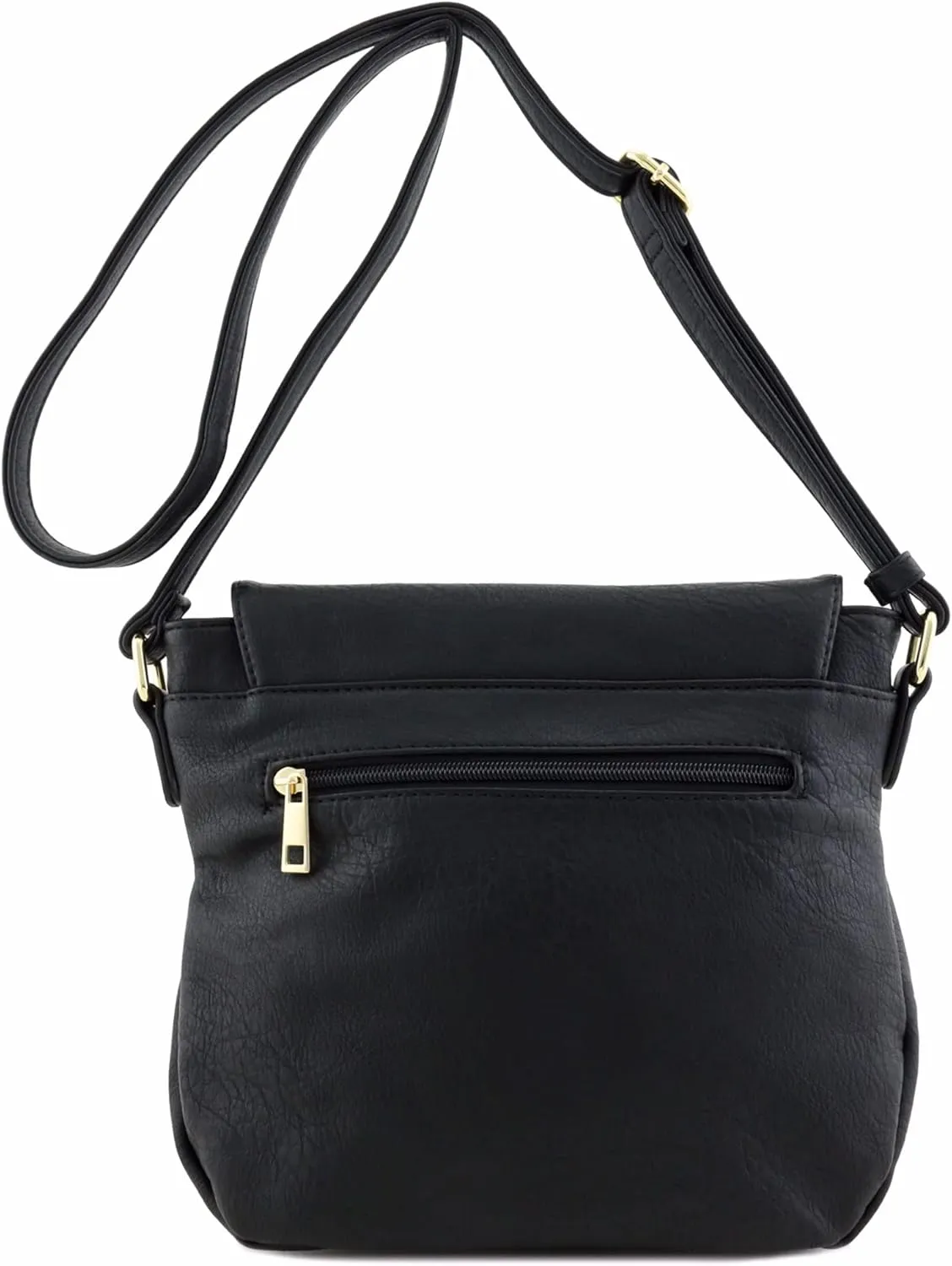 Tassel Accent Crossbody Bag with Flap Top (Black)