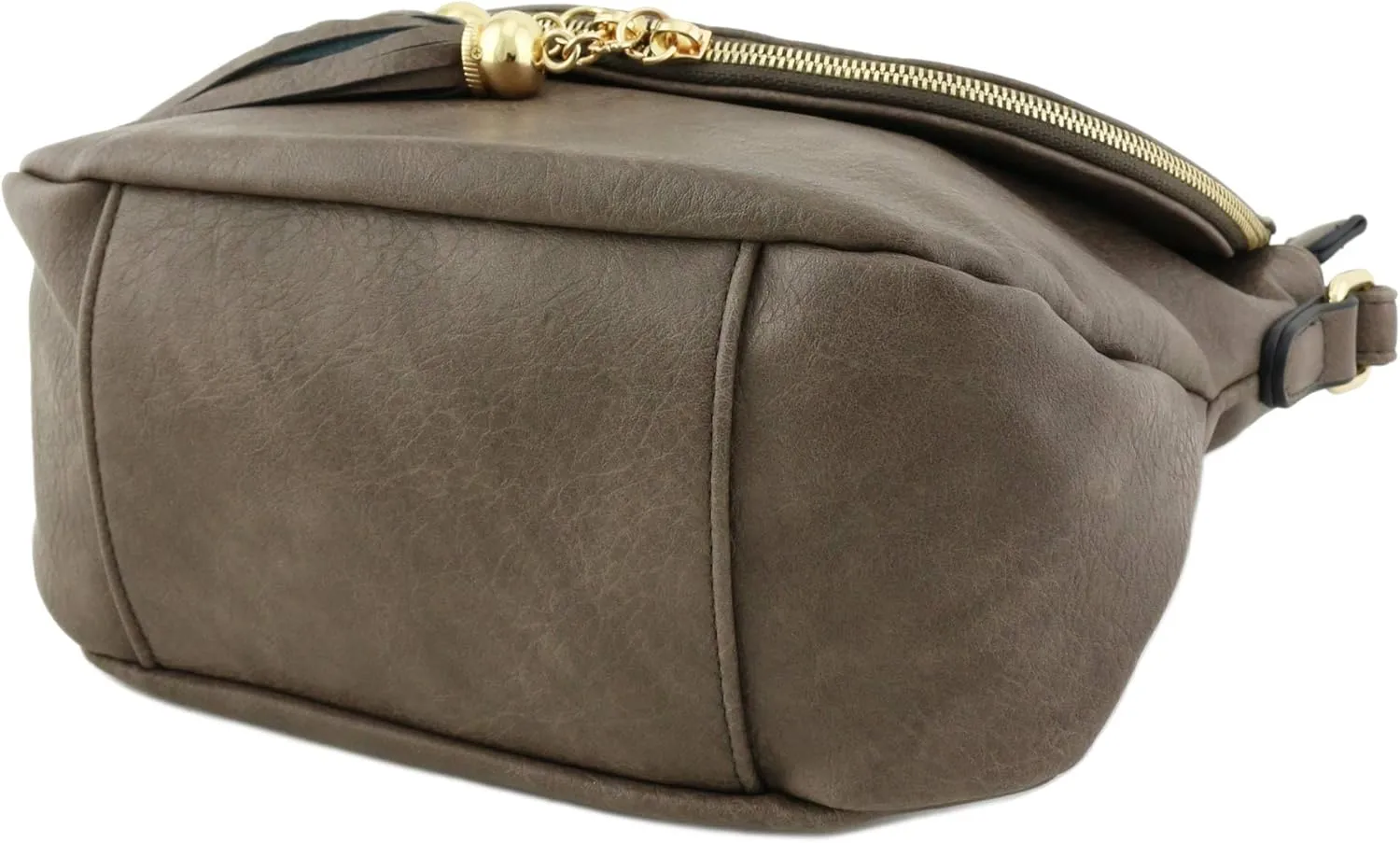 Tassel Accent Crossbody Bag with Flap Top (Taupe)