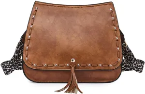 Tassel Design Handbags Vintage Satchel Purse Women Shoulder Crossbody Purse with Wide Guitar Strap