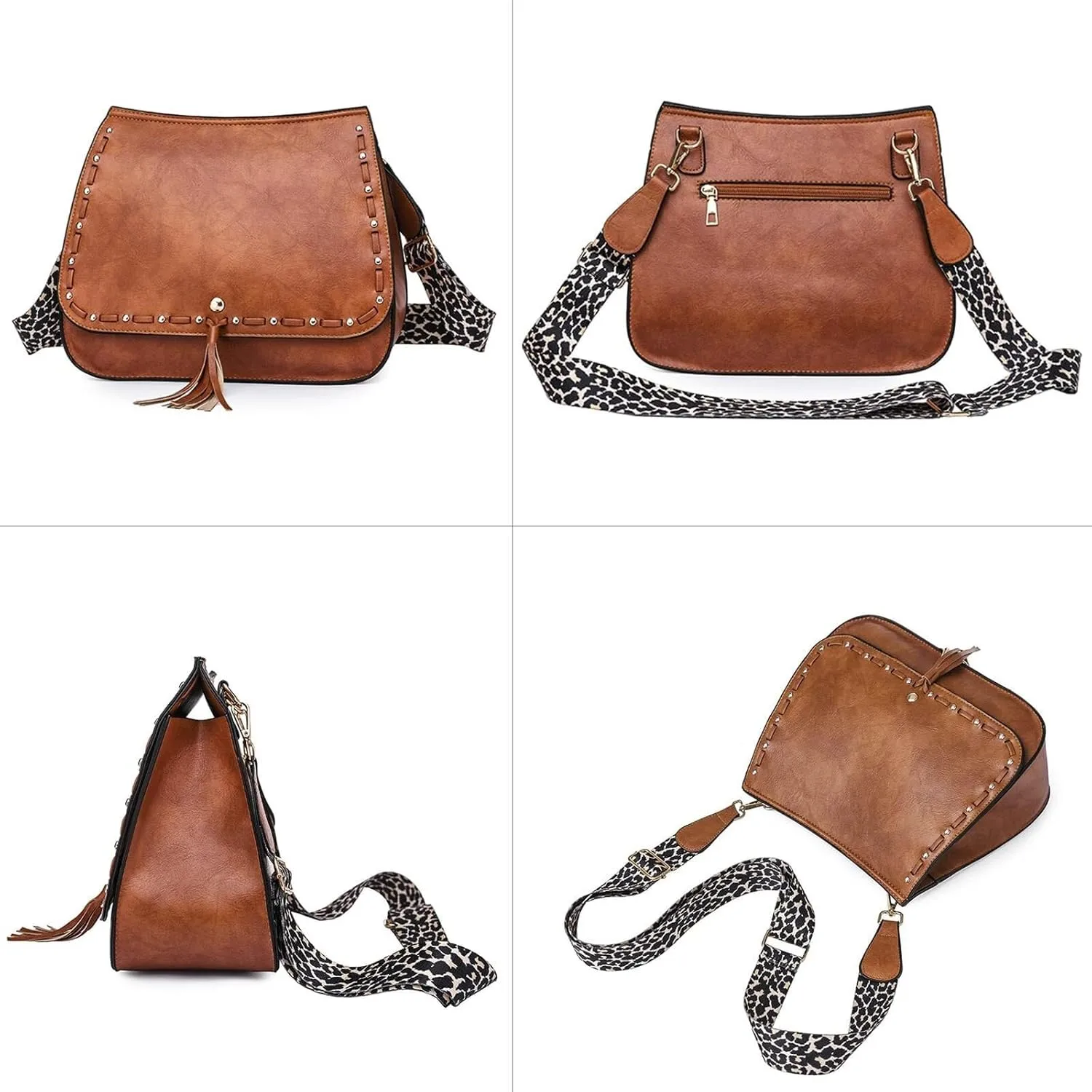 Tassel Design Handbags Vintage Satchel Purse Women Shoulder Crossbody Purse with Wide Guitar Strap