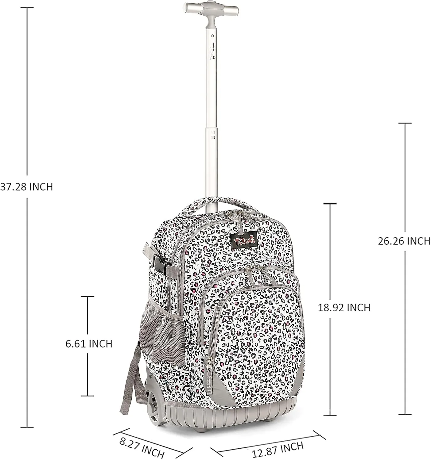 Tilami Rolling Backpack Armor Luggage School Travel Book Laptop 18 Inch Multifunction Wheeled Backpack Students, Leopard