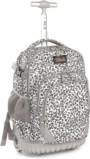 Tilami Rolling Backpack Armor Luggage School Travel Book Laptop 18 Inch Multifunction Wheeled Backpack Students, Leopard