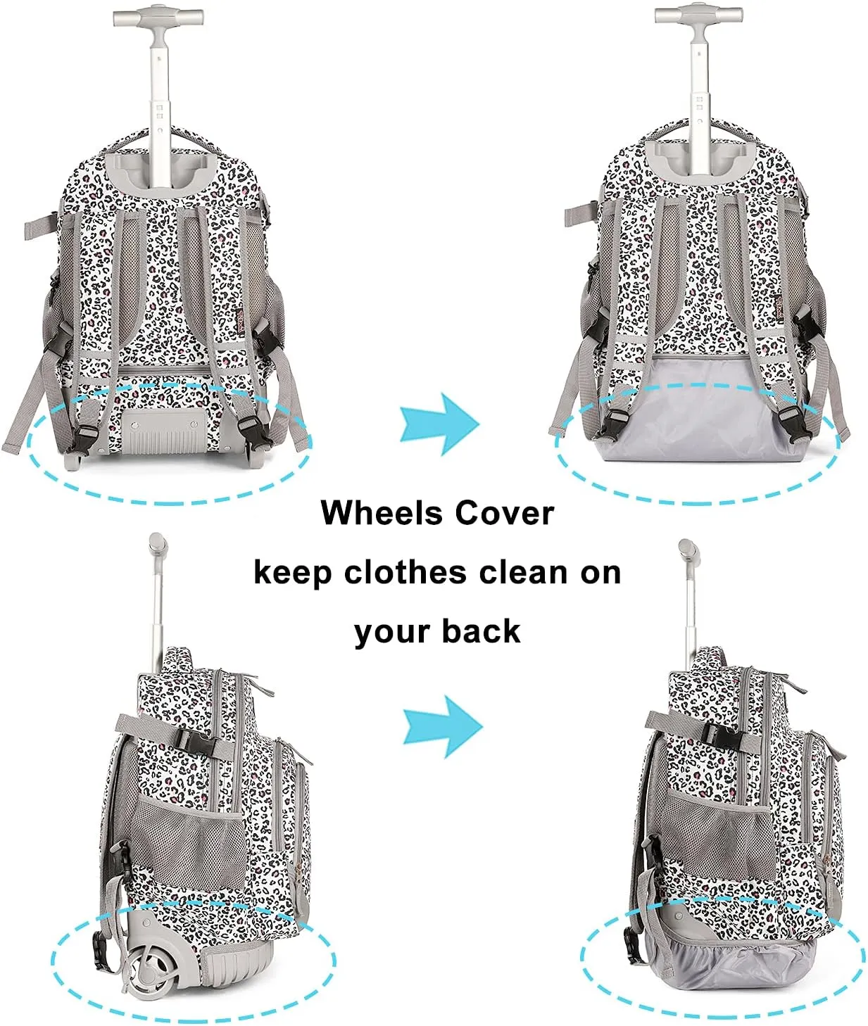 Tilami Rolling Backpack Armor Luggage School Travel Book Laptop 18 Inch Multifunction Wheeled Backpack Students, Leopard